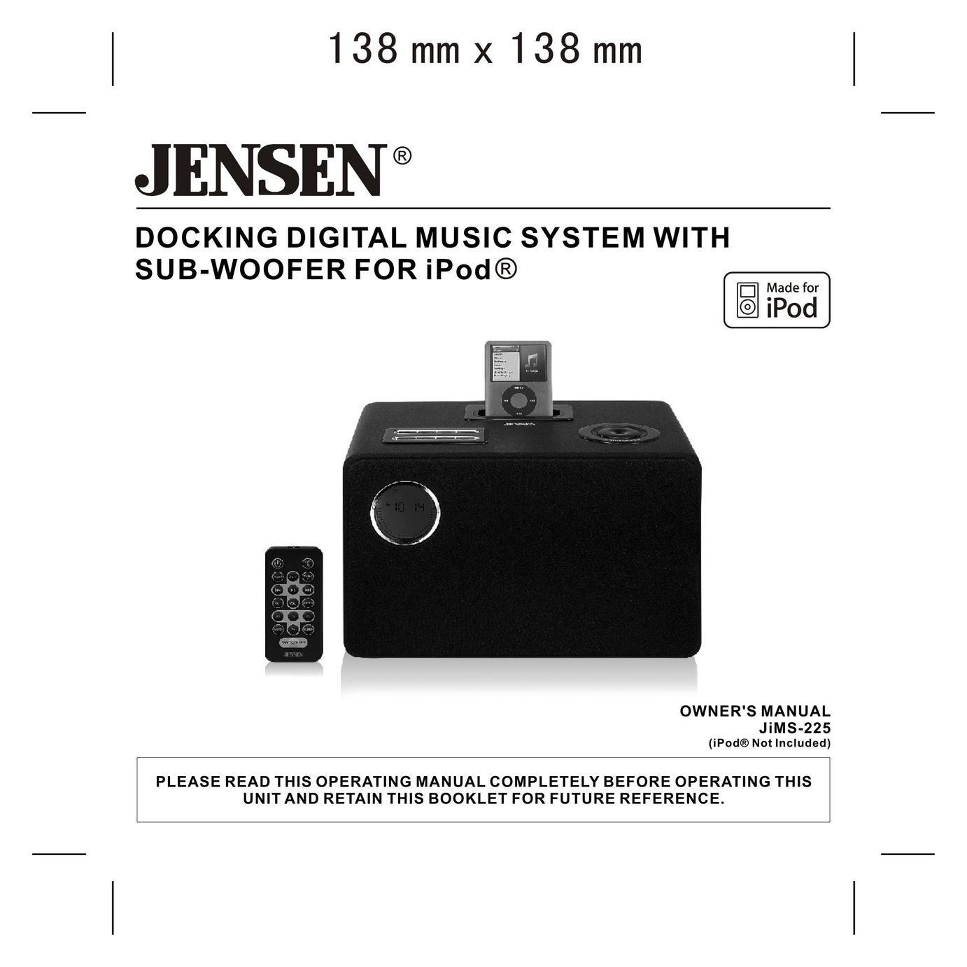Jensen JIMS-225 MP3 Docking Station User Manual
