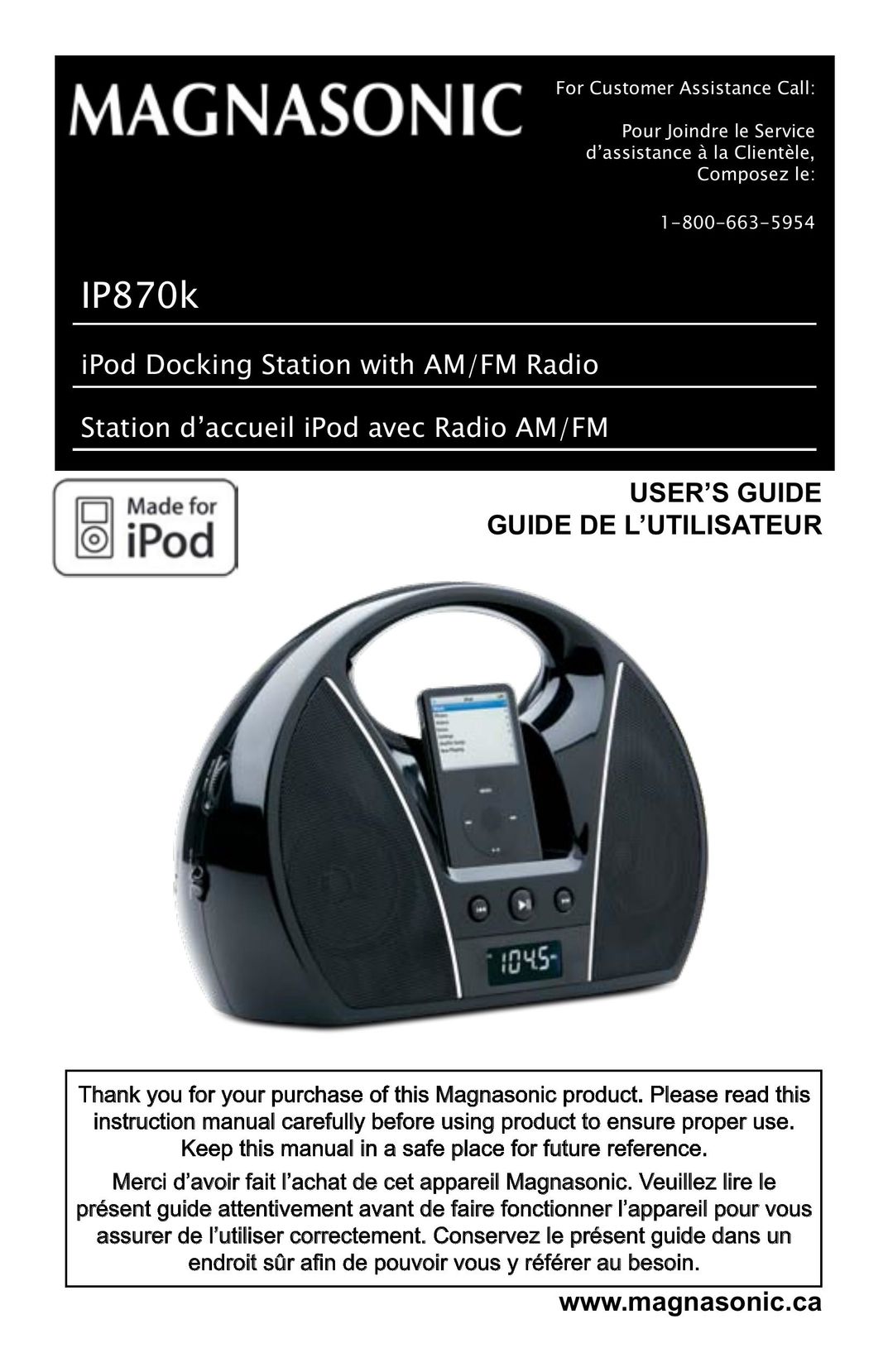 Magnasonic IP870k MP3 Docking Station User Manual