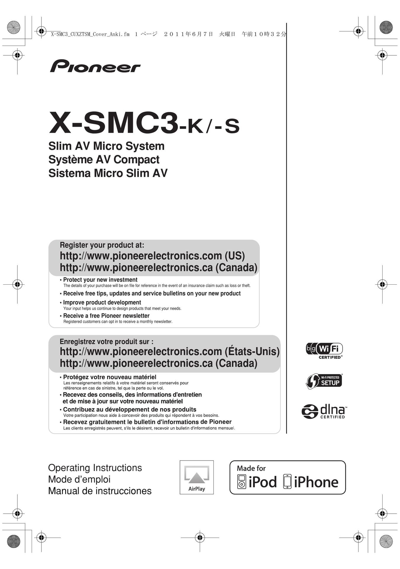 Pioneer X-SMC3-S MP3 Docking Station User Manual