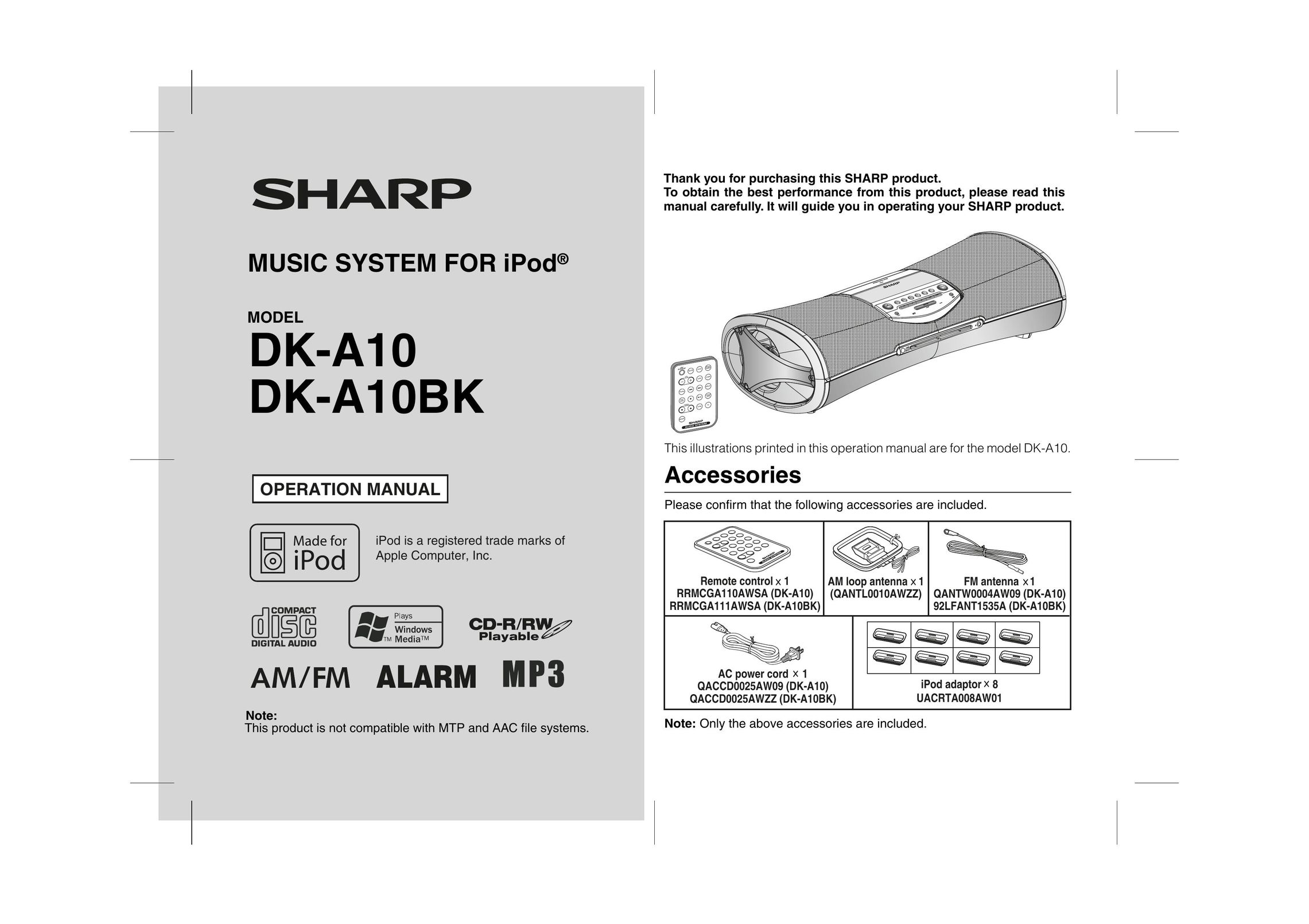 Sharp DK-A10, DK-A10BK MP3 Docking Station User Manual