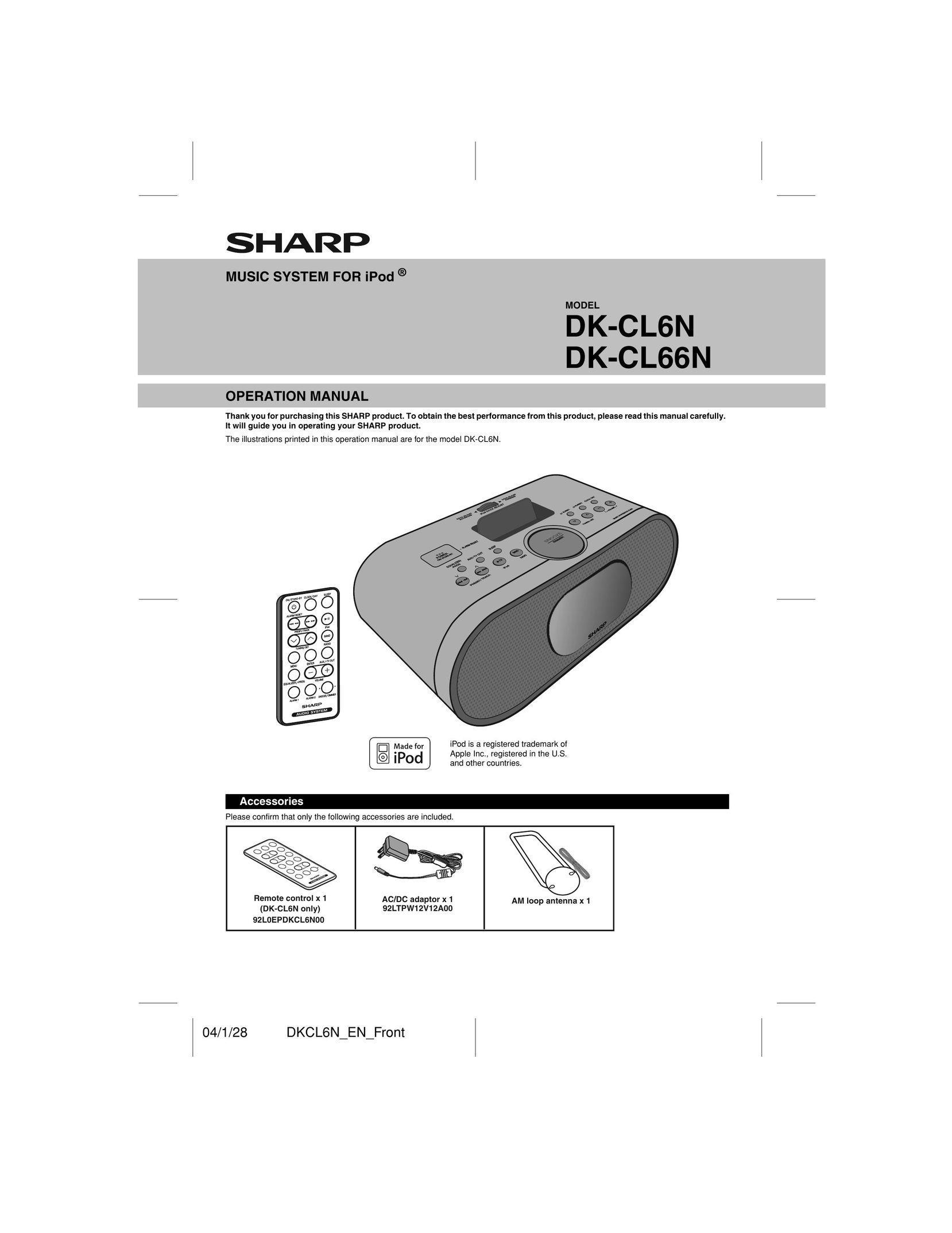 Sharp DK-CL66N MP3 Docking Station User Manual