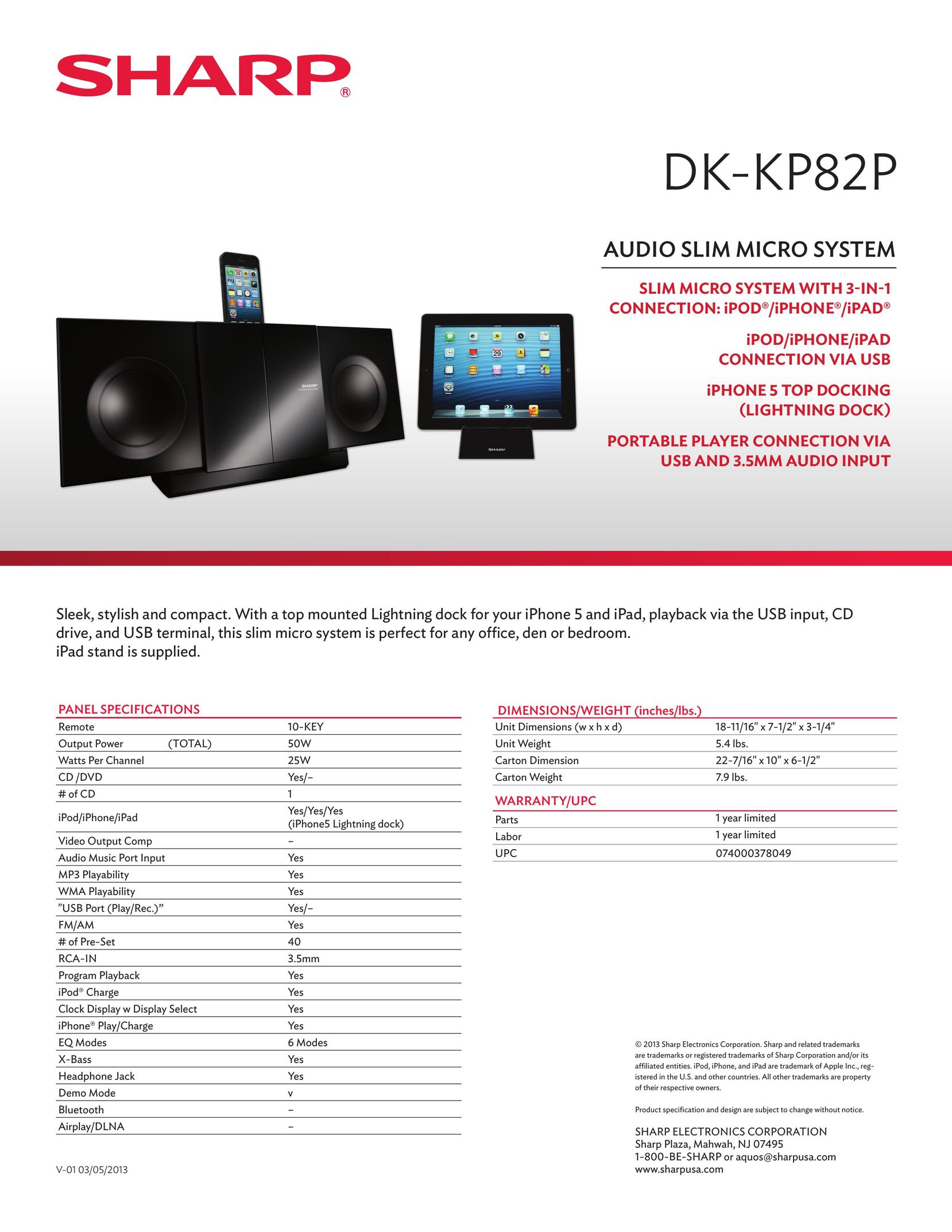 Sharp DKKP82P MP3 Docking Station User Manual