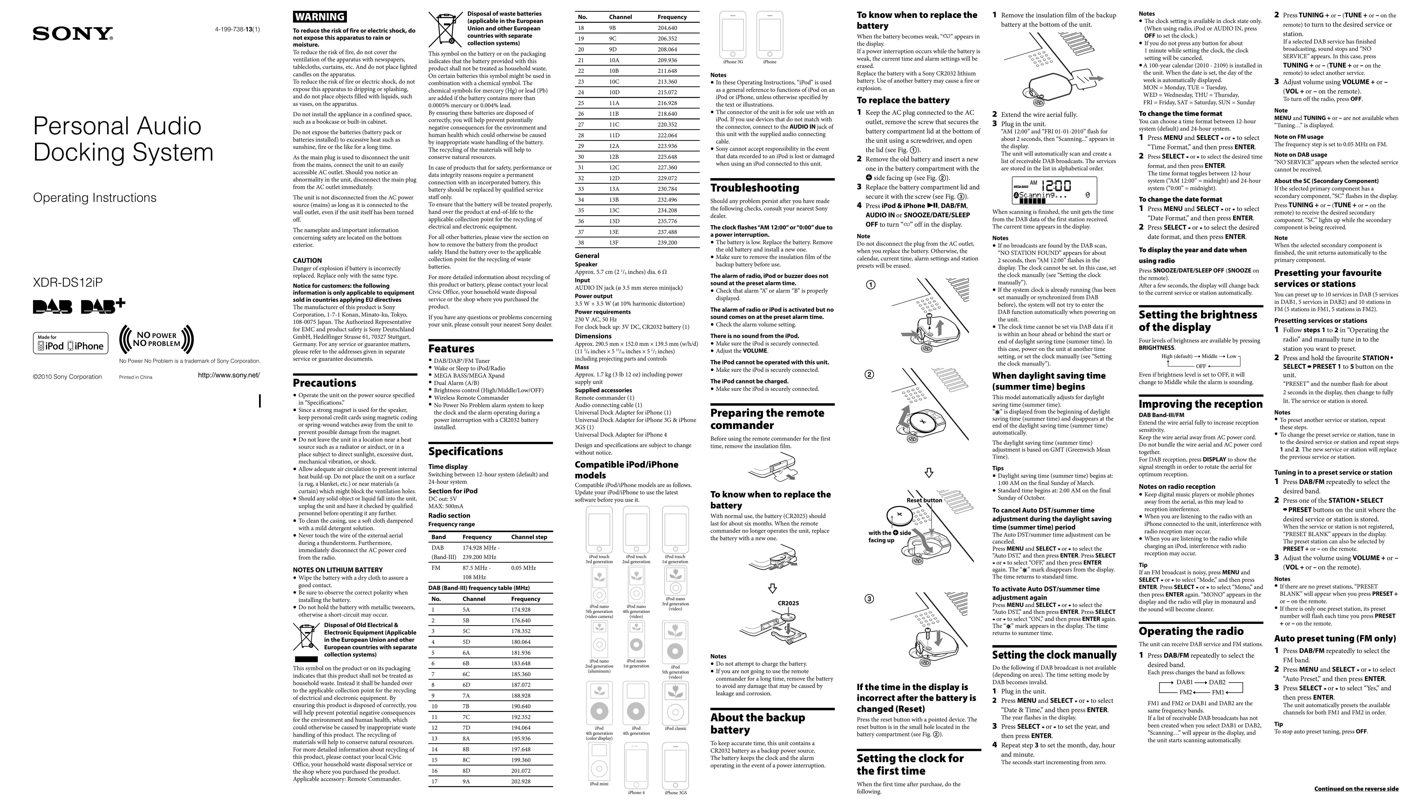 Sony 4-199-738-13(1) MP3 Docking Station User Manual