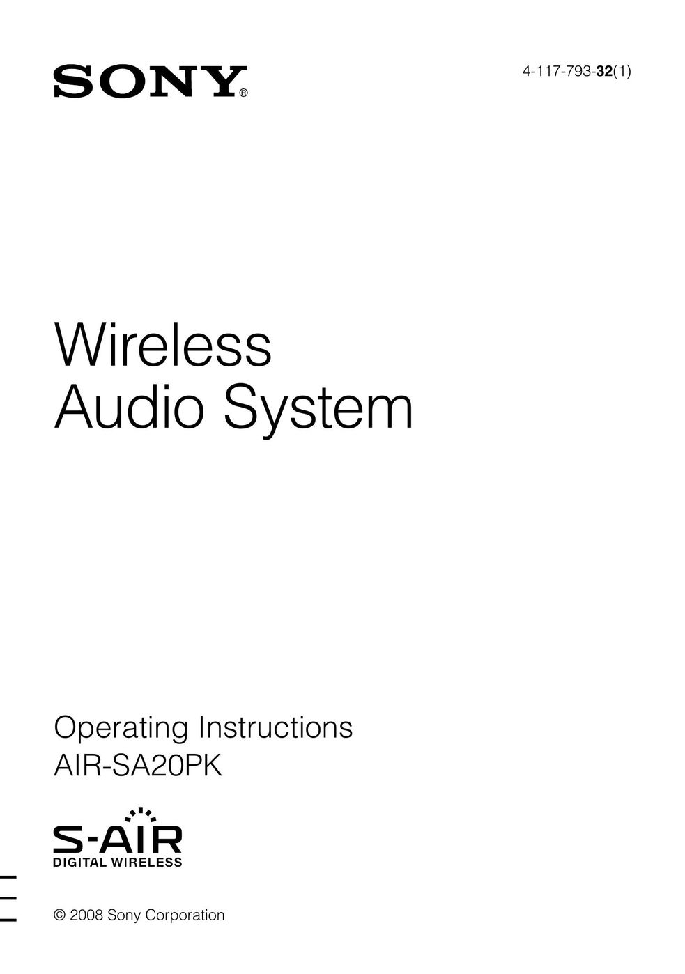 Sony AIR-SA20PK MP3 Docking Station User Manual