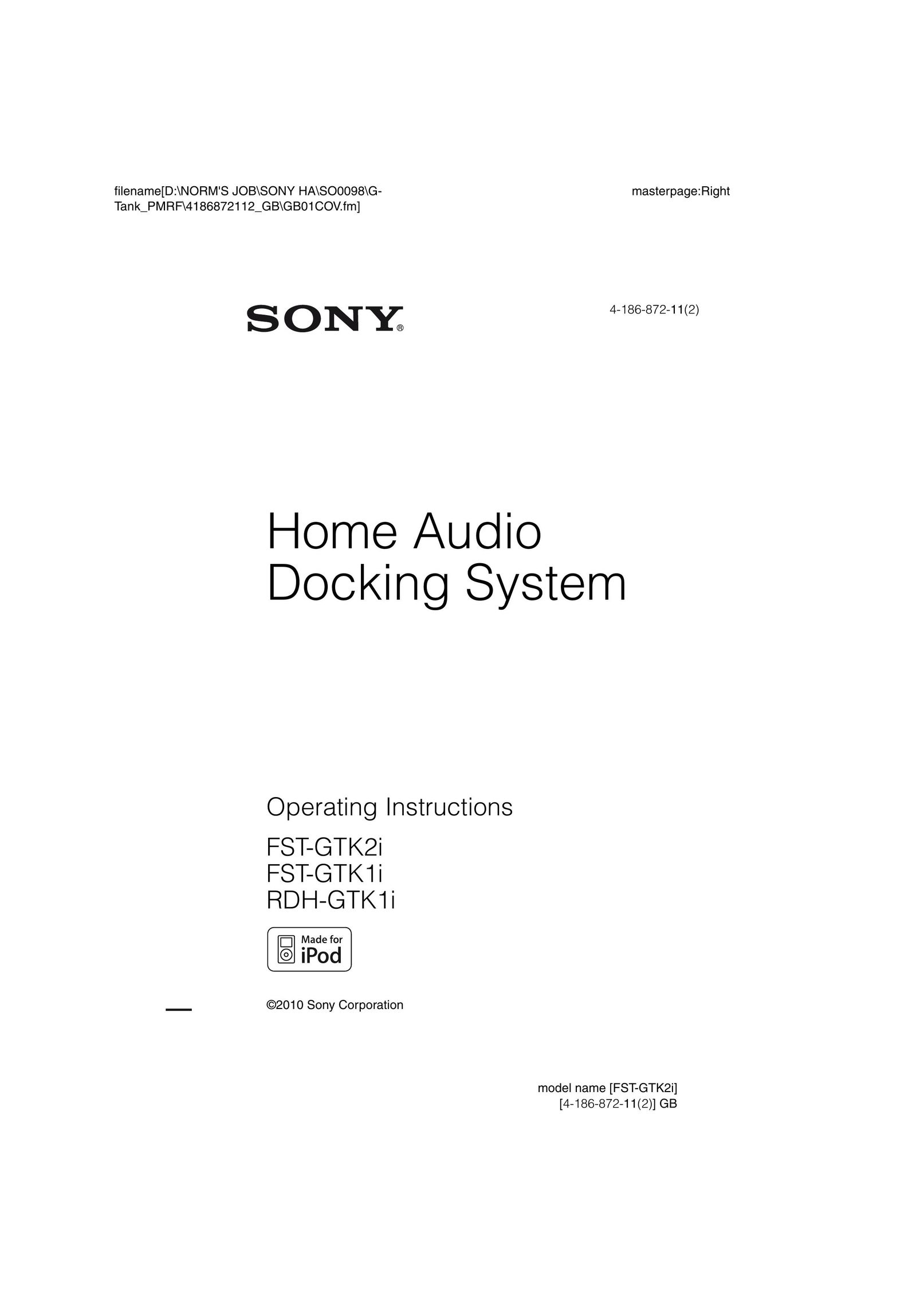 Sony FST-GTK1I MP3 Docking Station User Manual