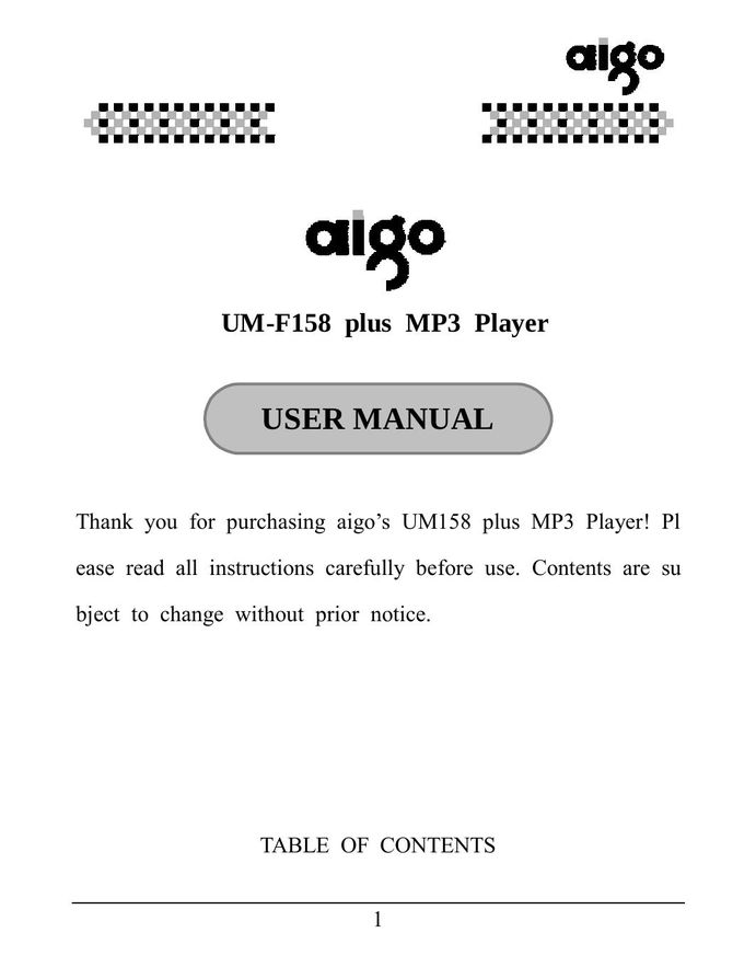 Aigo UM-F158 MP3 Player User Manual