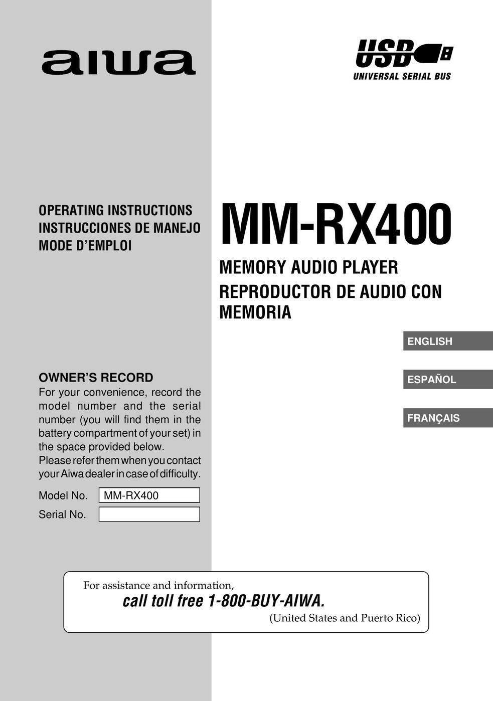 Aiwa MM-RX400 MP3 Player User Manual