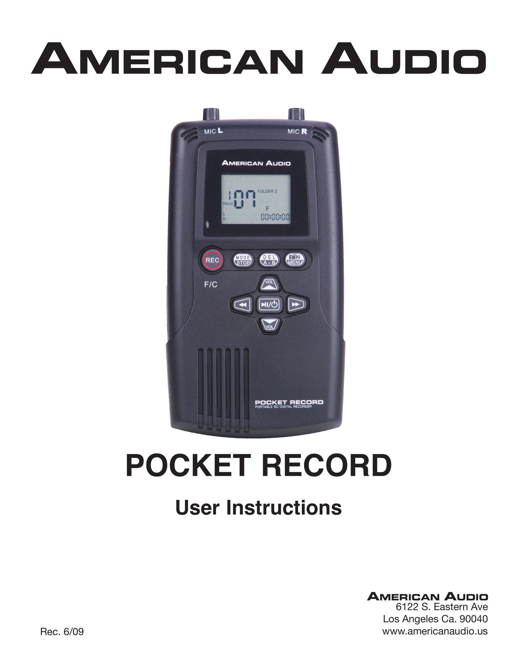American Audio Pocket Record MP3 Player User Manual