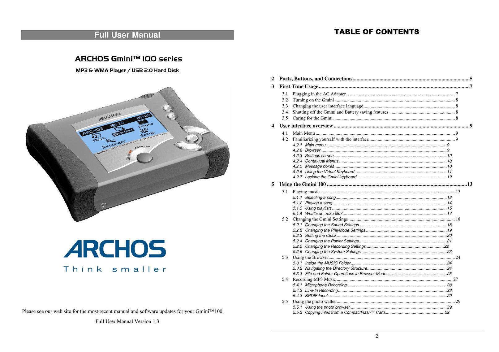 Archos 100 series MP3 Player User Manual