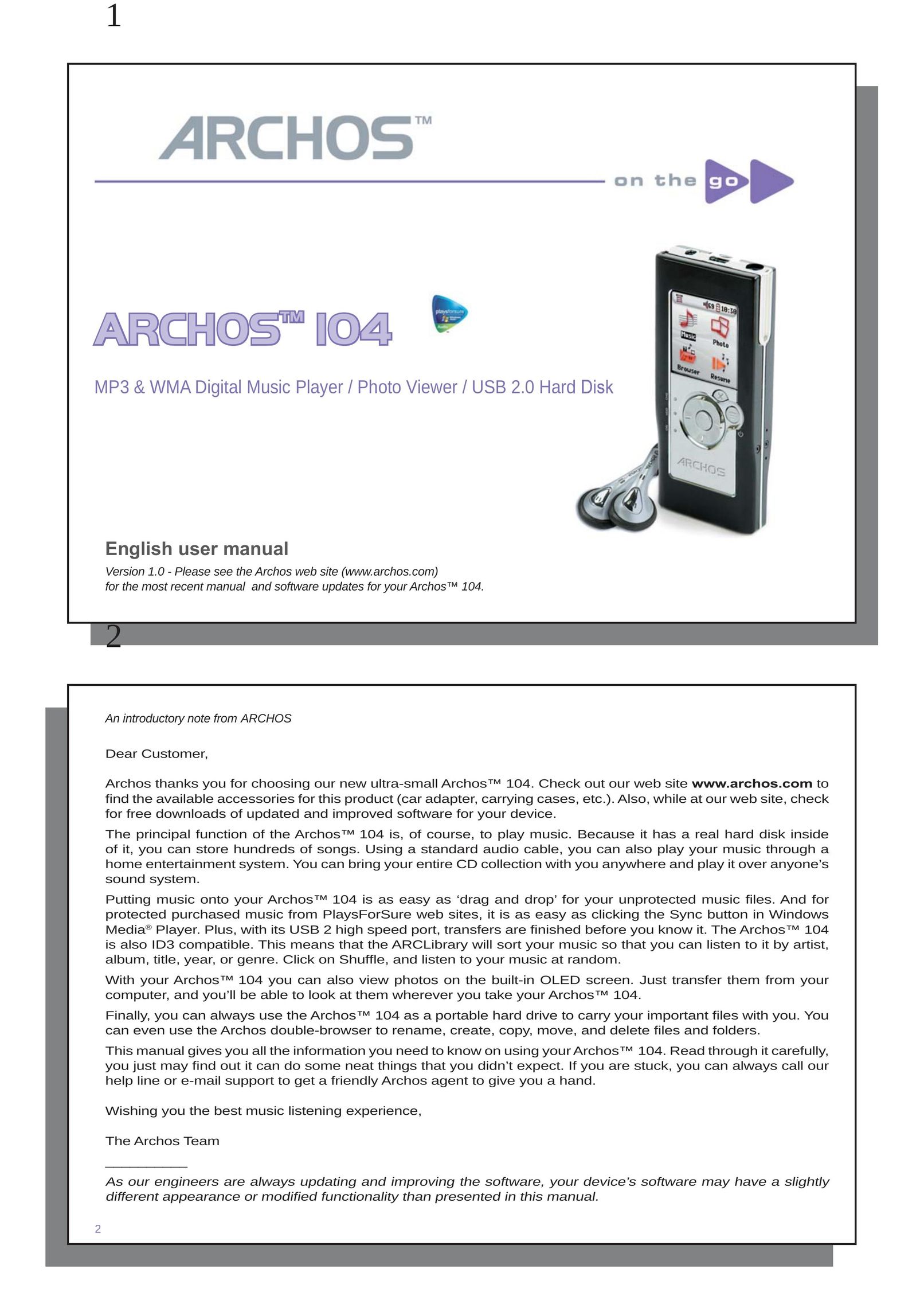 Archos 104 MP3 Player User Manual