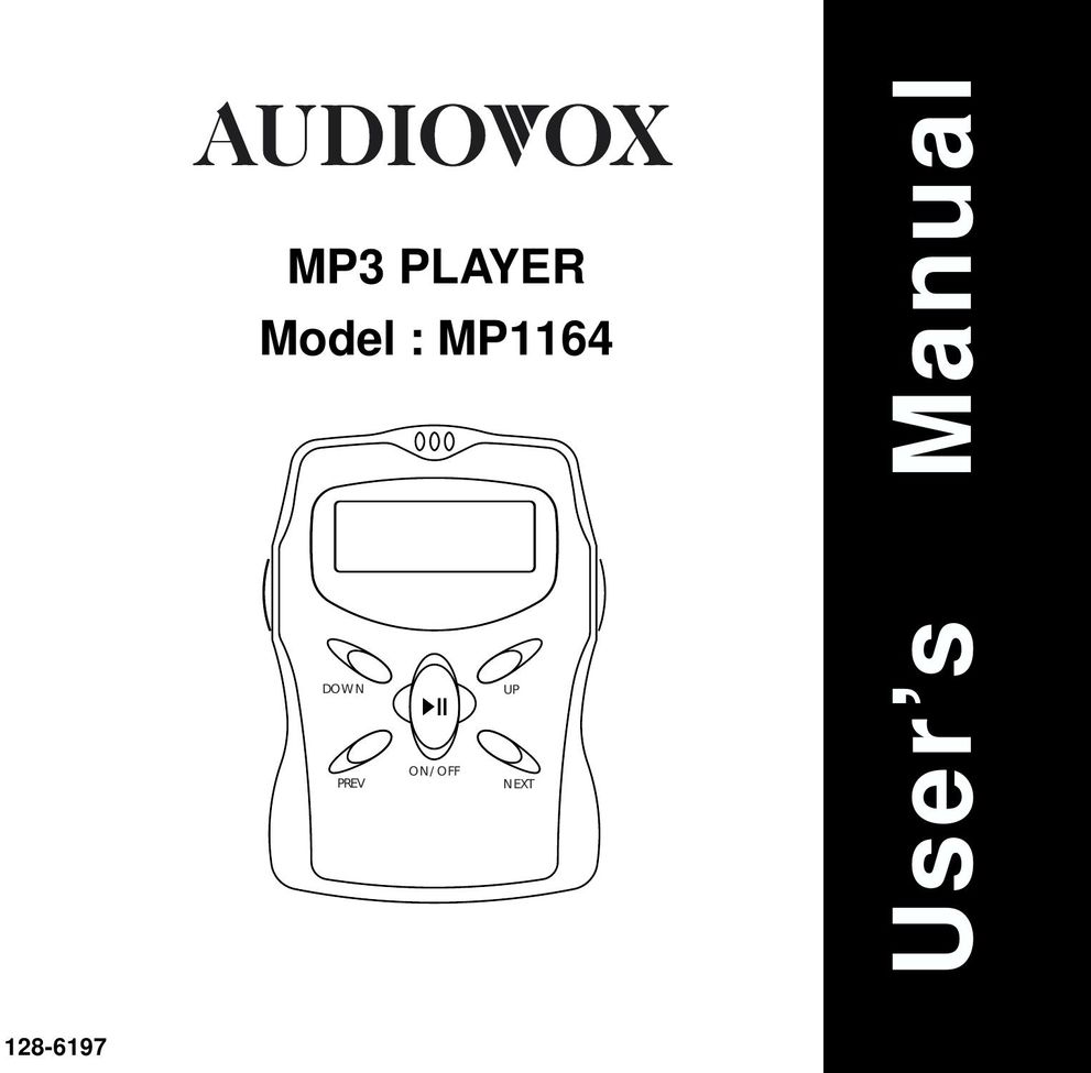 Audiovox MP1164 MP3 Player User Manual