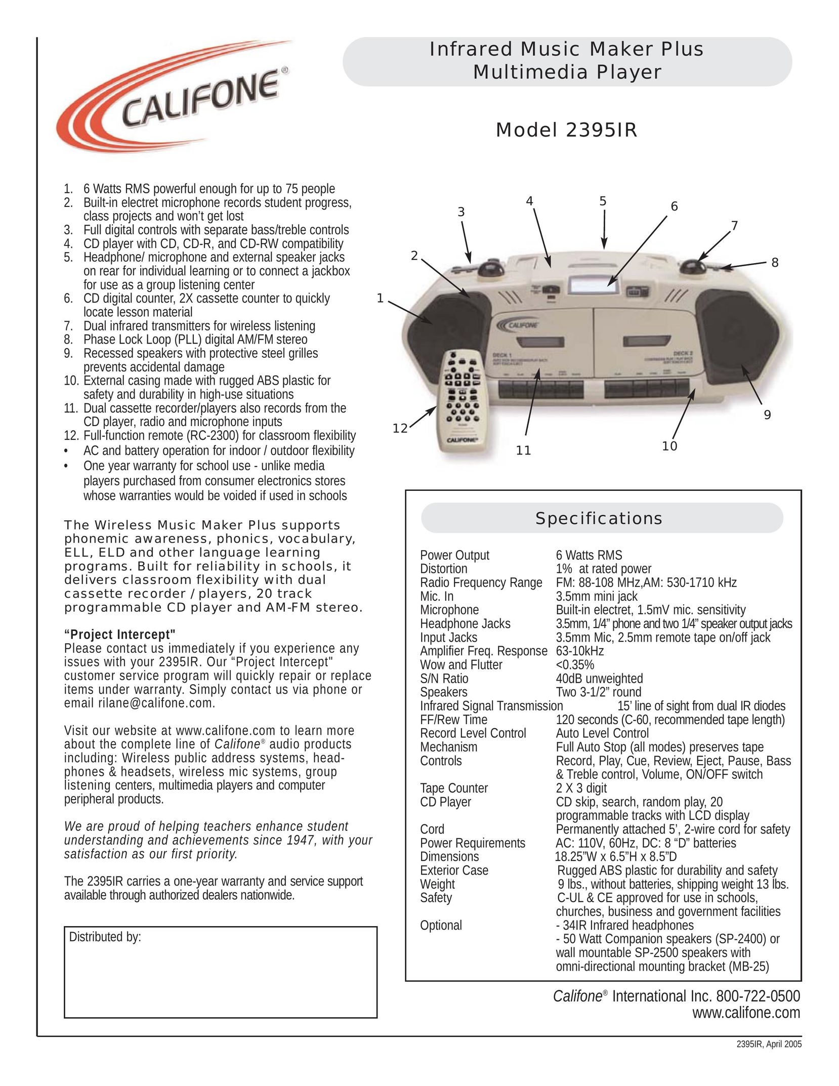 Califone 2395IR MP3 Player User Manual