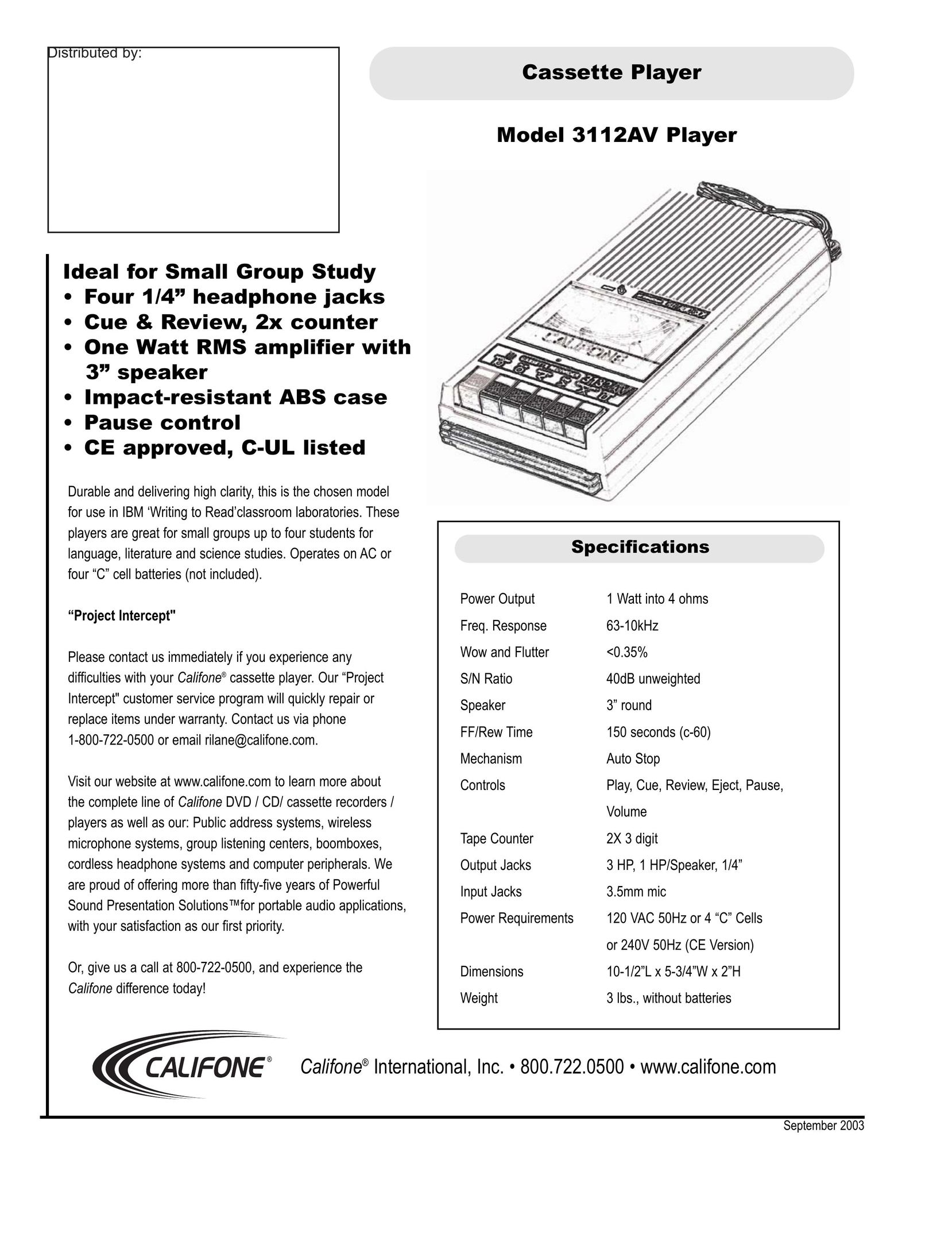 Califone 3112AV MP3 Player User Manual