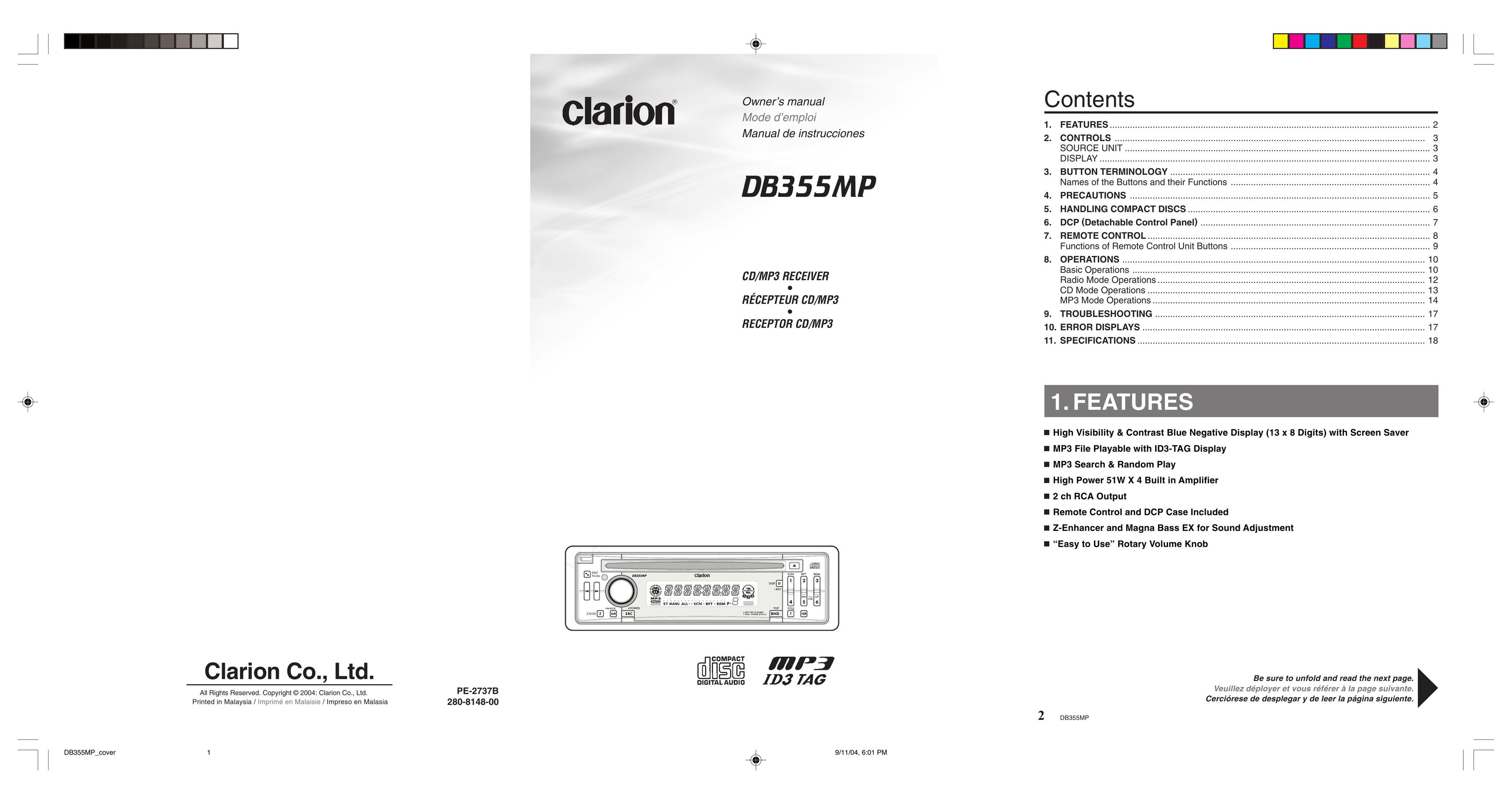 Clarion DB355MP MP3 Player User Manual