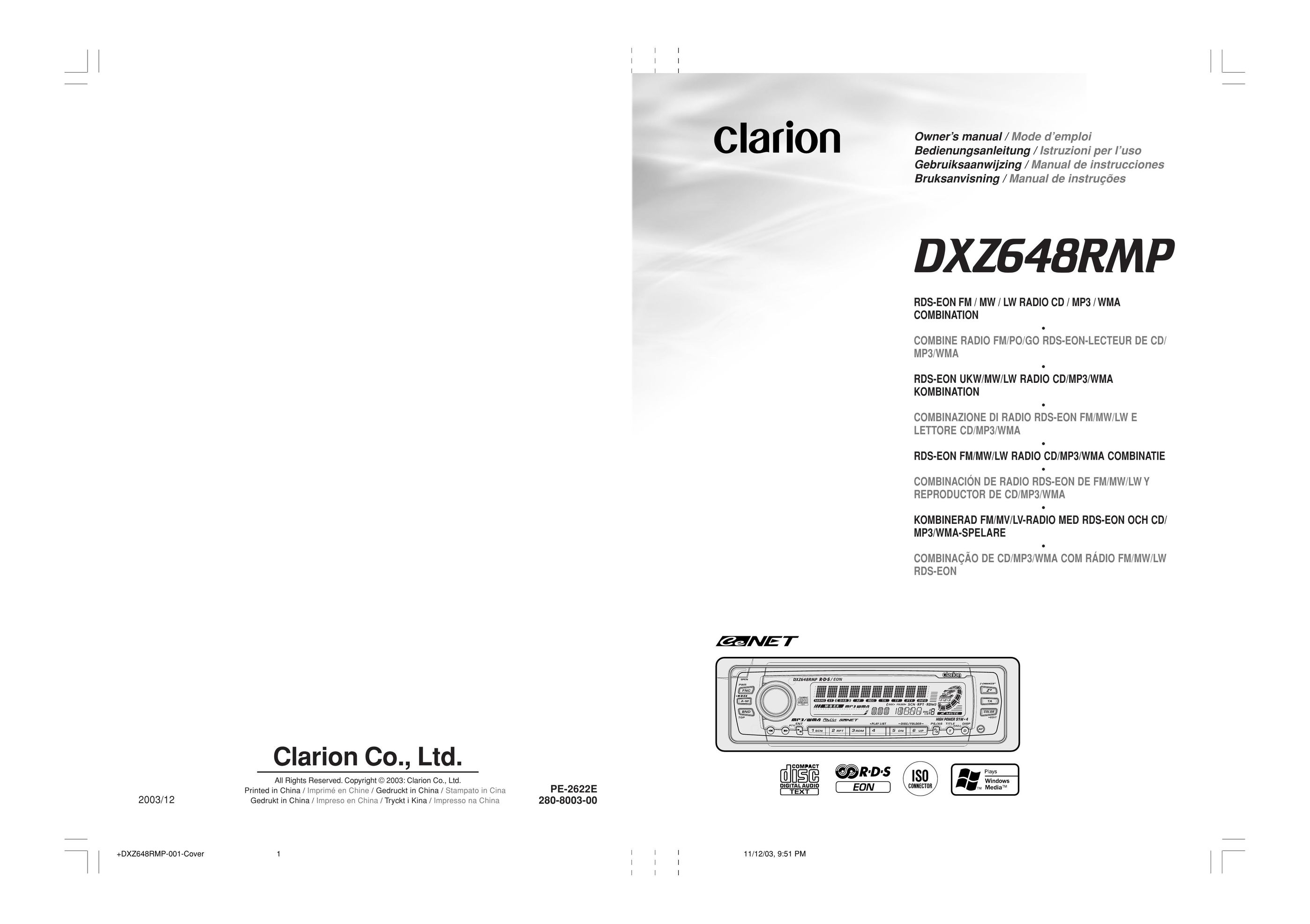 Clarion DXZ648RMP MP3 Player User Manual
