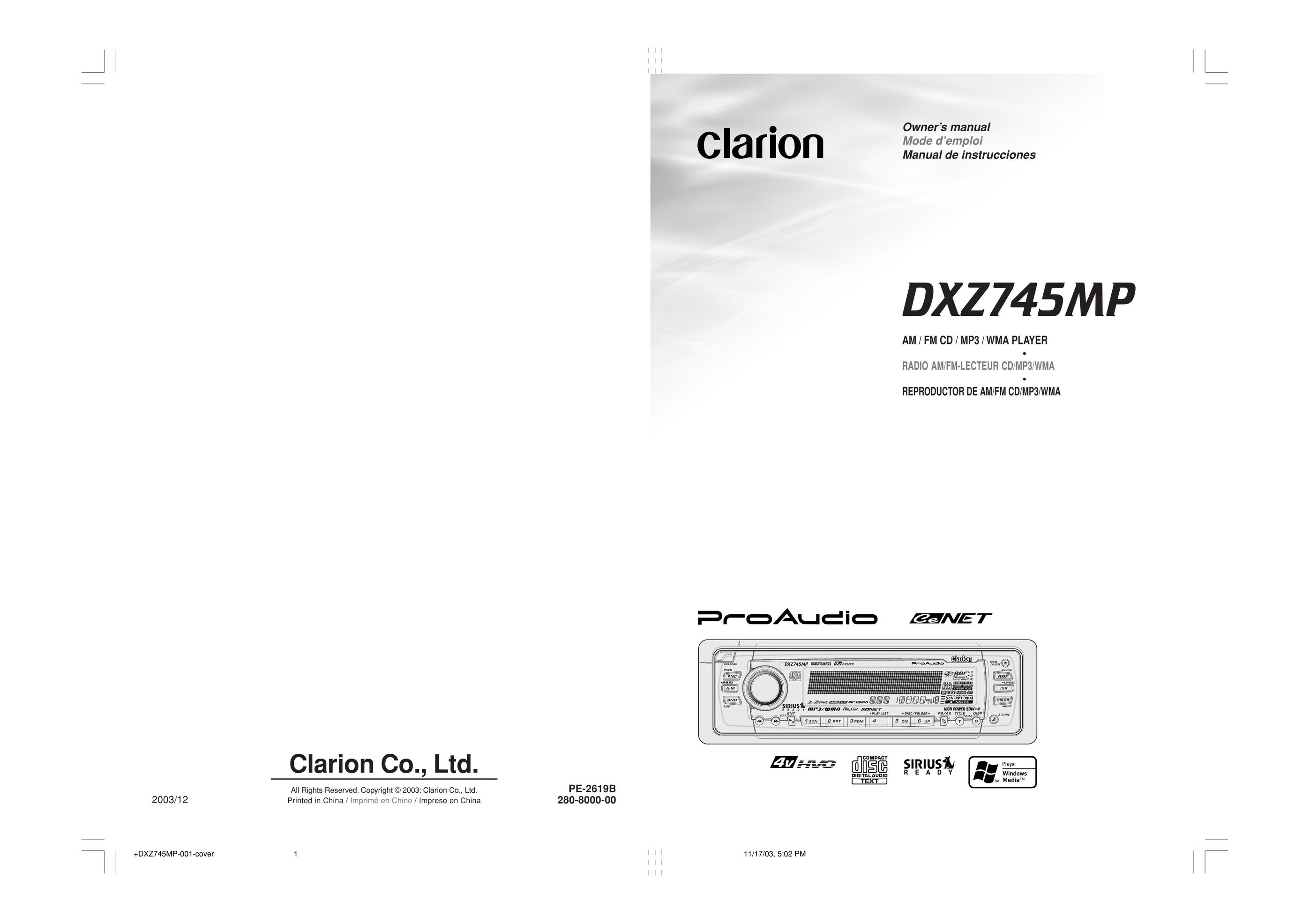 Clarion DXZ745MP MP3 Player User Manual