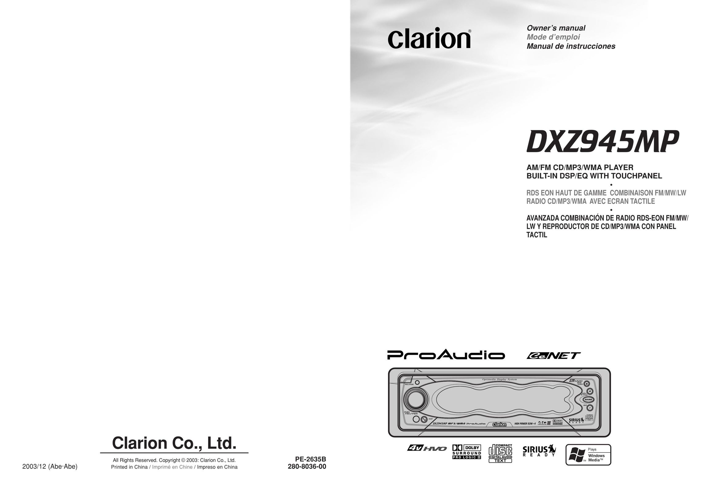 Clarion DXZ945MP MP3 Player User Manual