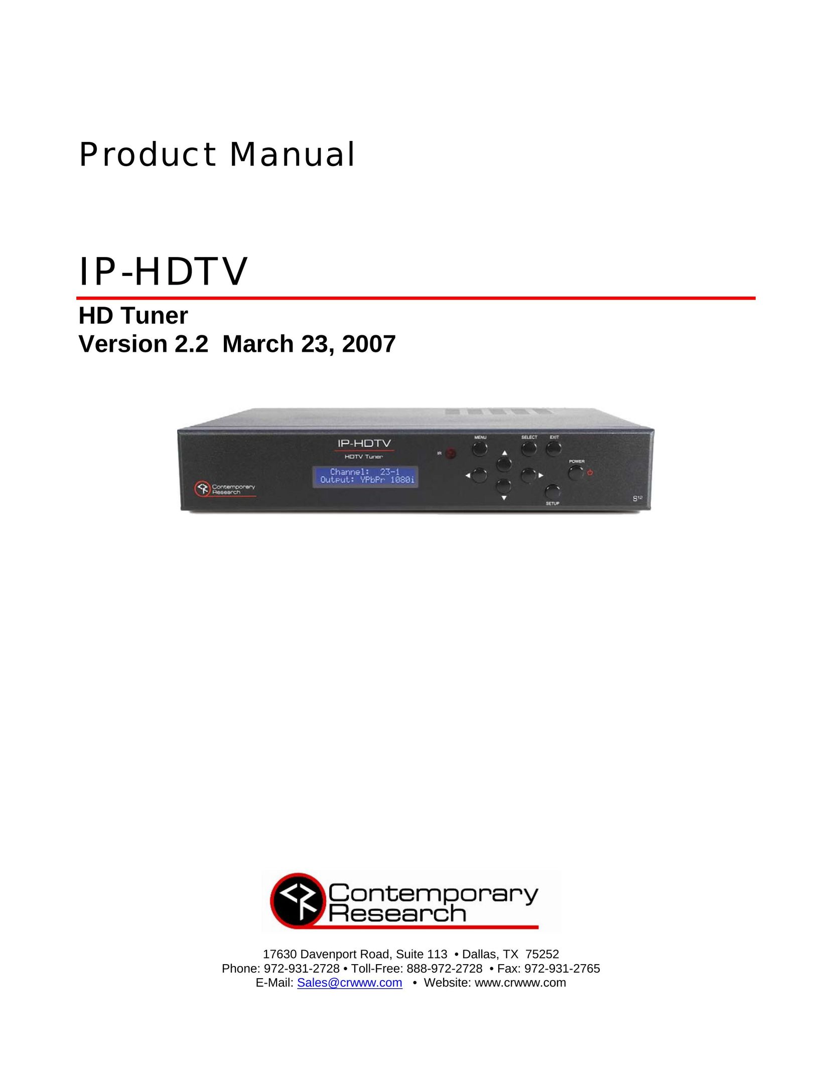 Contemporary Research IP-HDTV MP3 Player User Manual