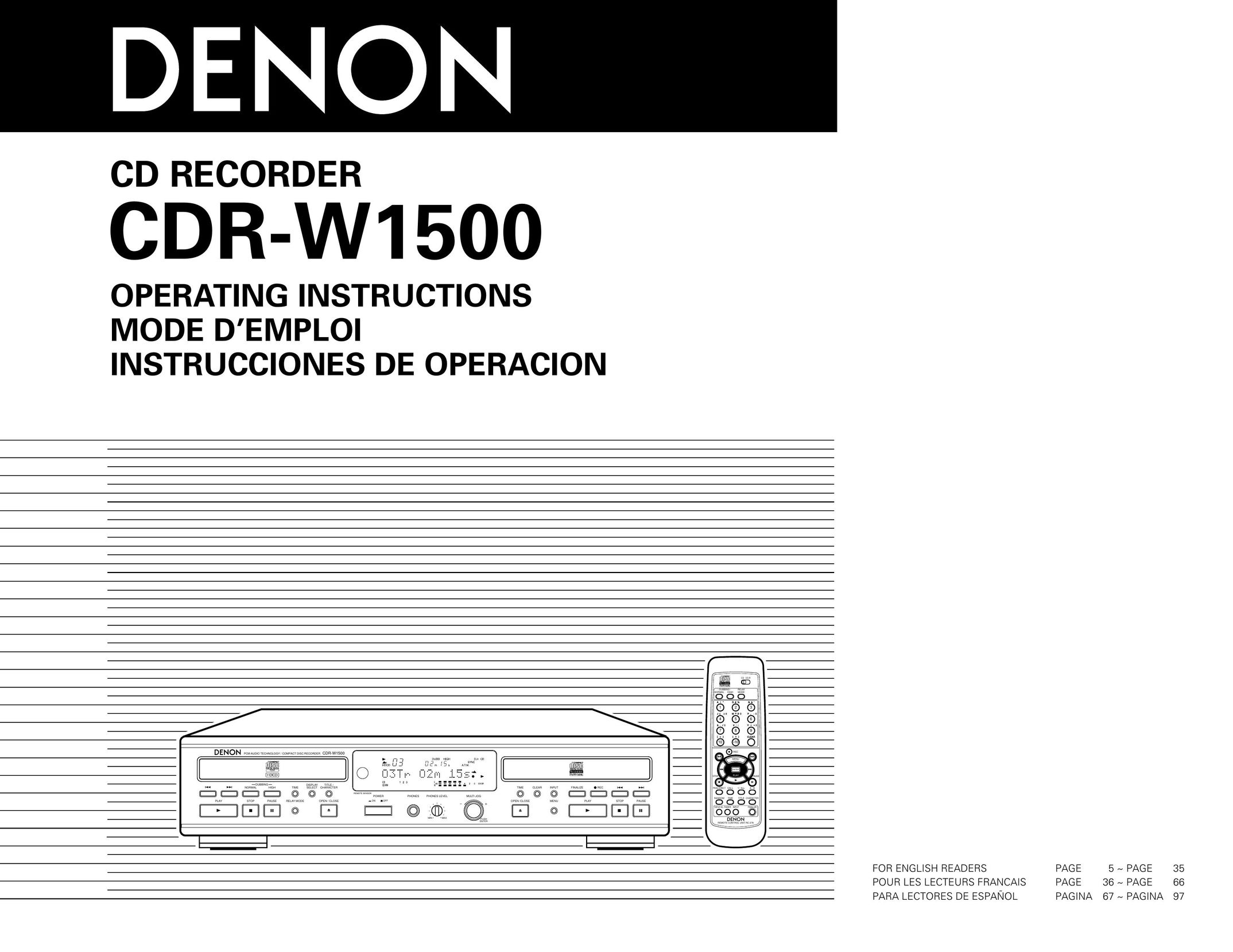 Denon CDR-W1500 MP3 Player User Manual