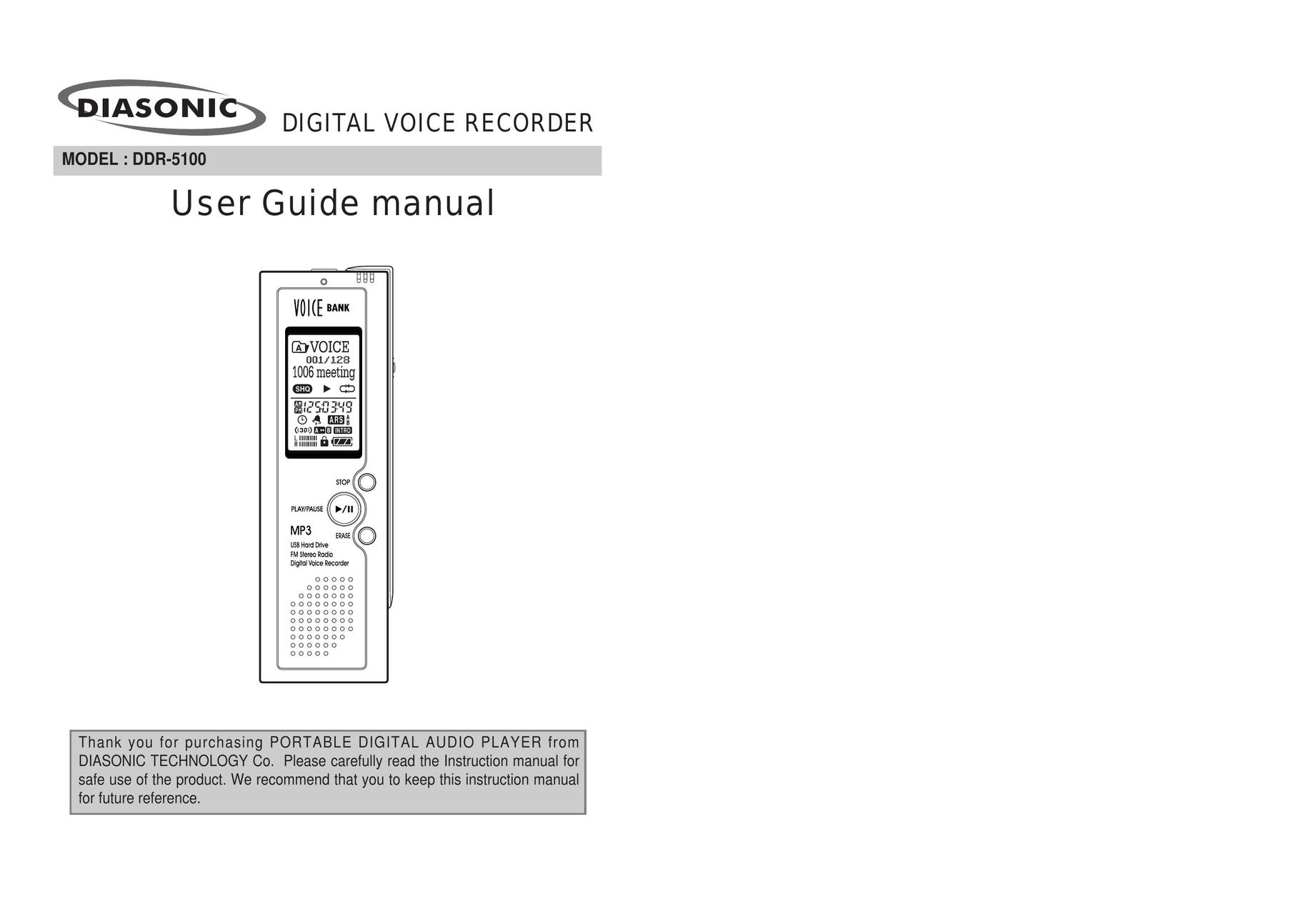 Diasonic Tech DDR-5100 MP3 Player User Manual
