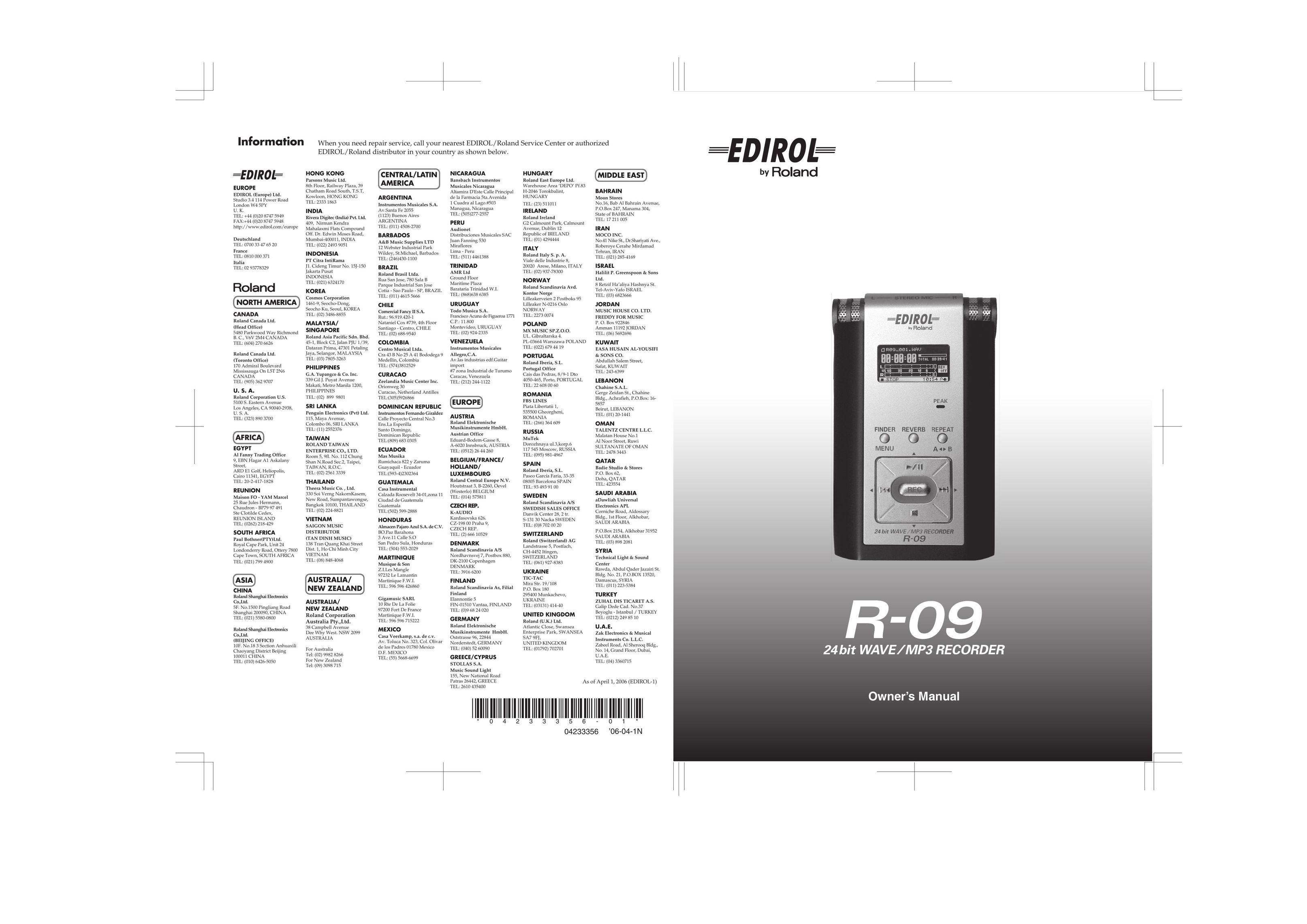 Edirol R-09 MP3 Player User Manual