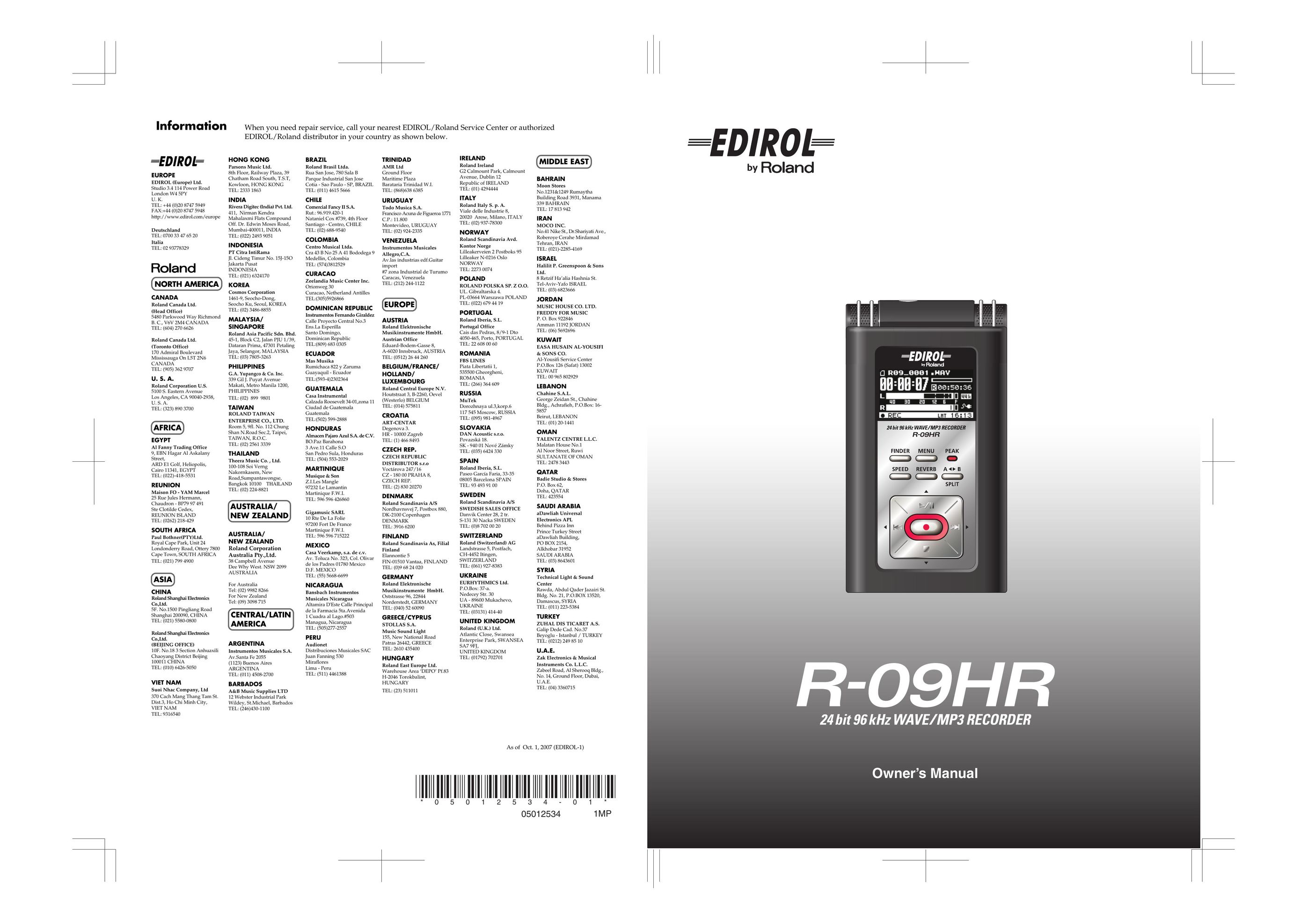 Edirol R-09HR MP3 Player User Manual