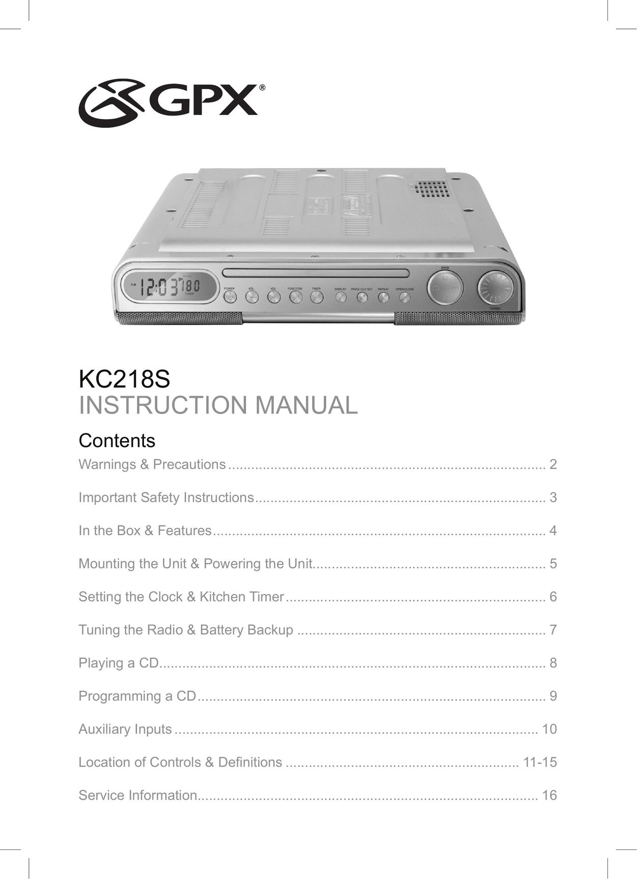 GPX KC218S MP3 Player User Manual