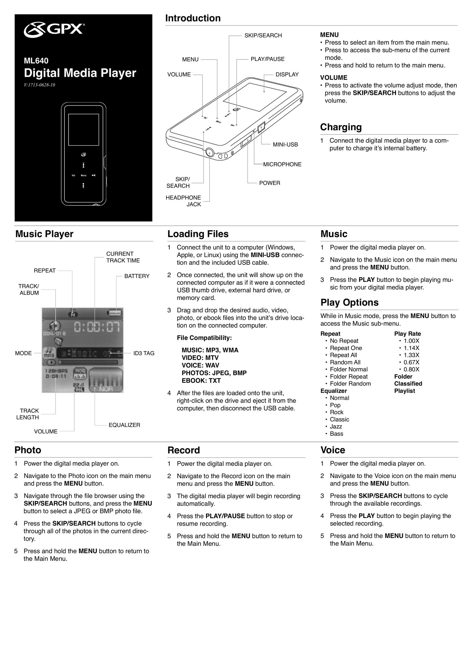 GPX ML640 MP3 Player User Manual