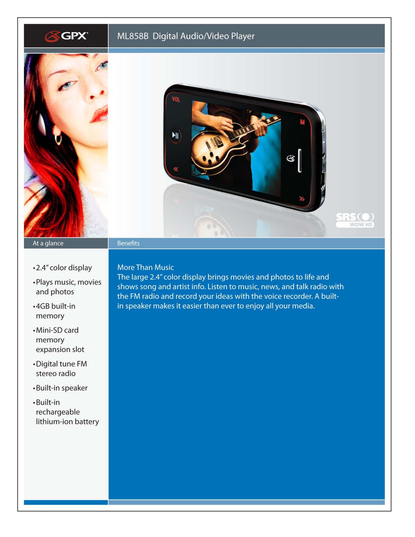 GPX ML858B MP3 Player User Manual