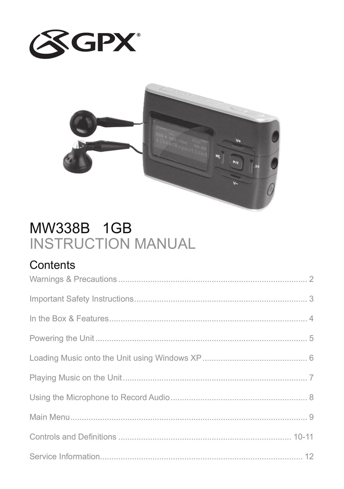 GPX MW338B MP3 Player User Manual