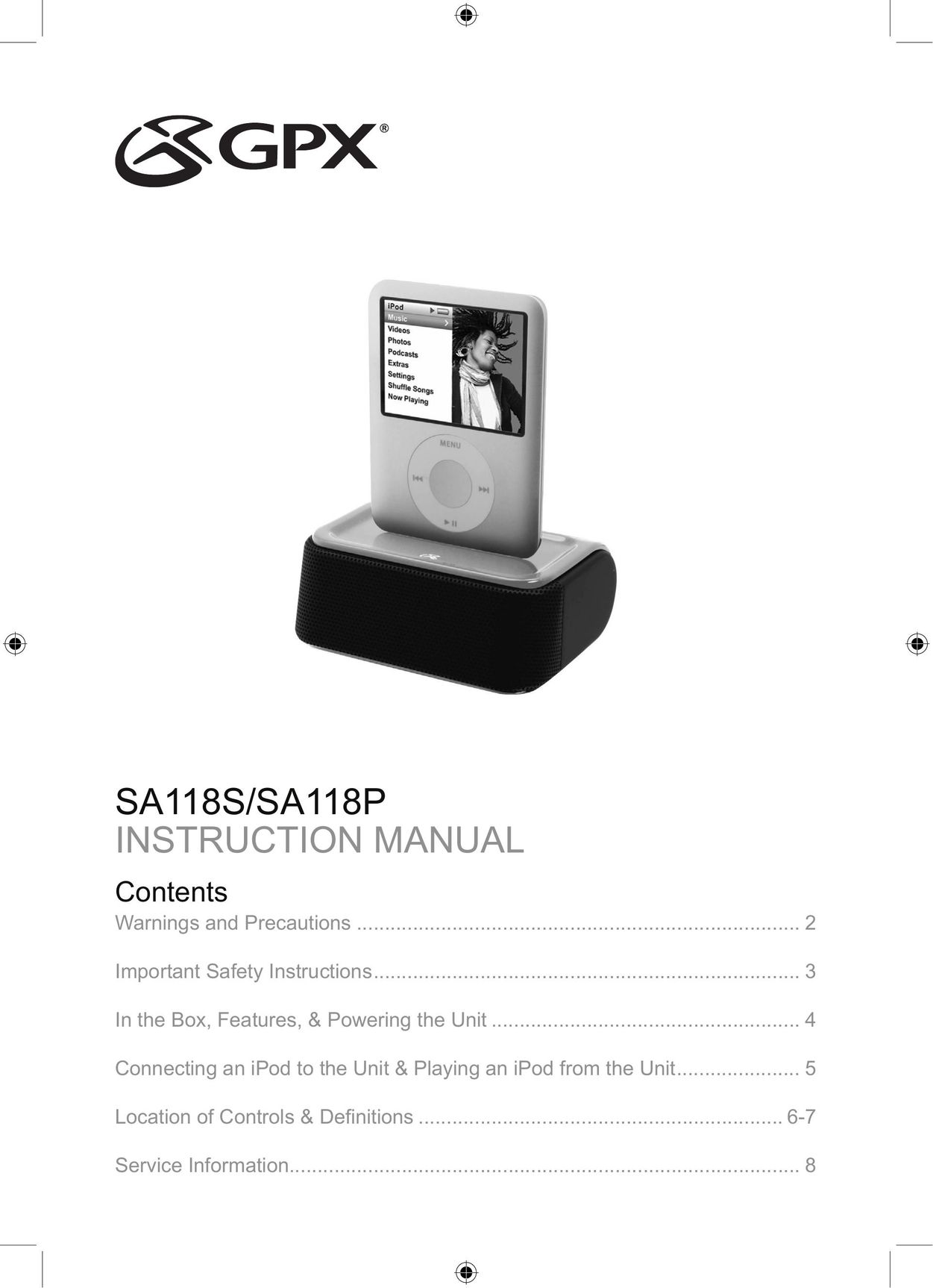 GPX SA118S MP3 Player User Manual