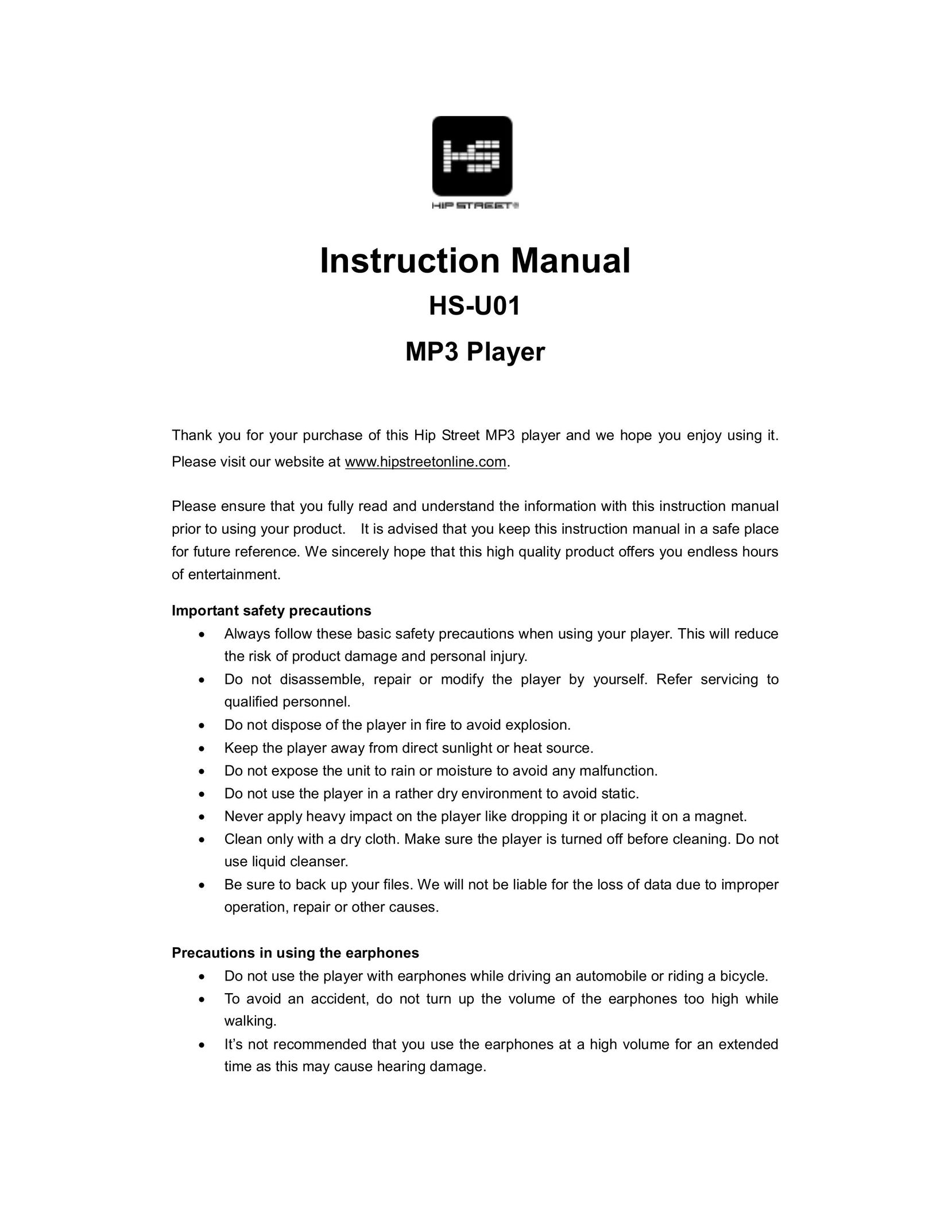 Hip Street HS-U01 MP3 Player User Manual