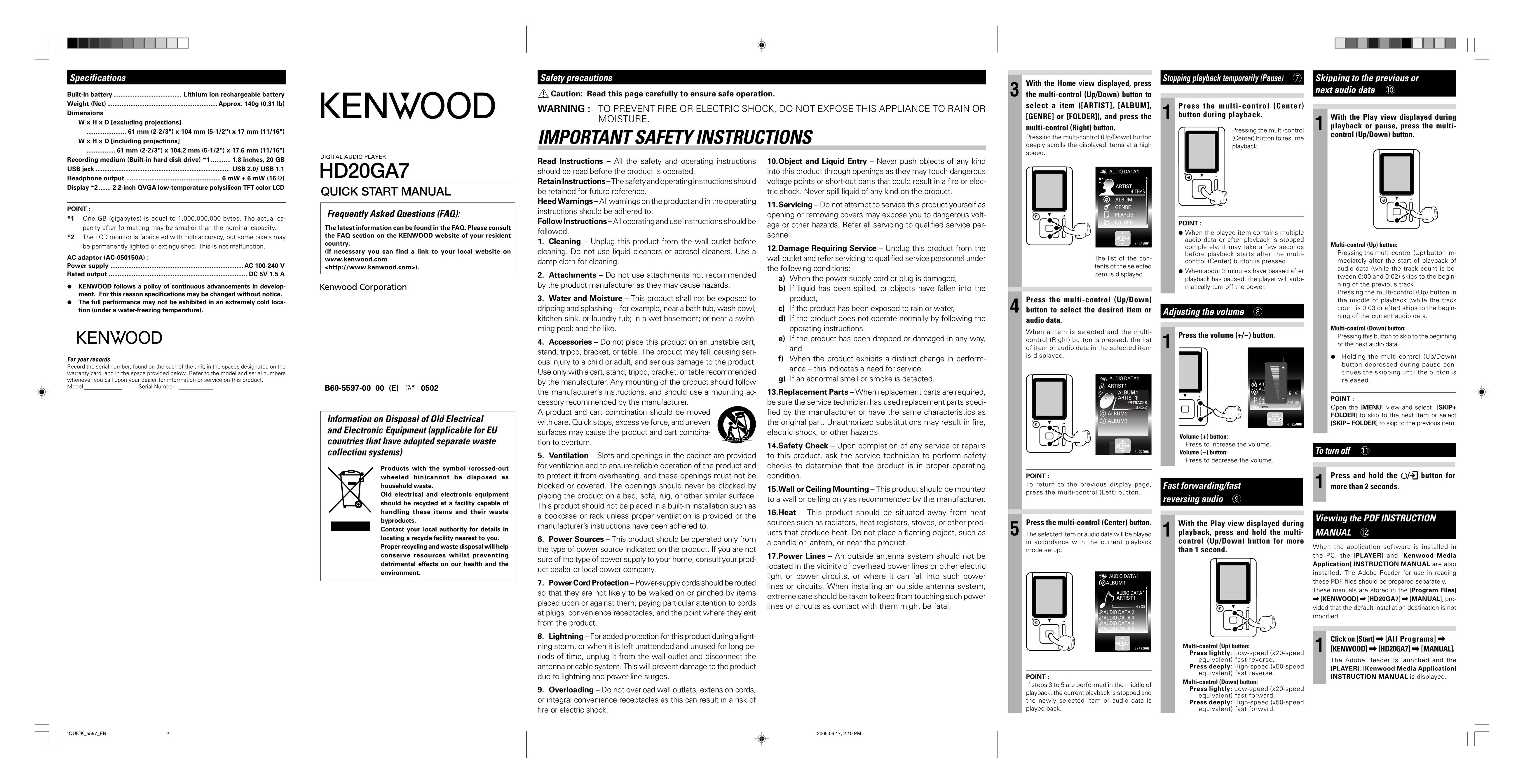 Kenwood HD20GA7 MP3 Player User Manual
