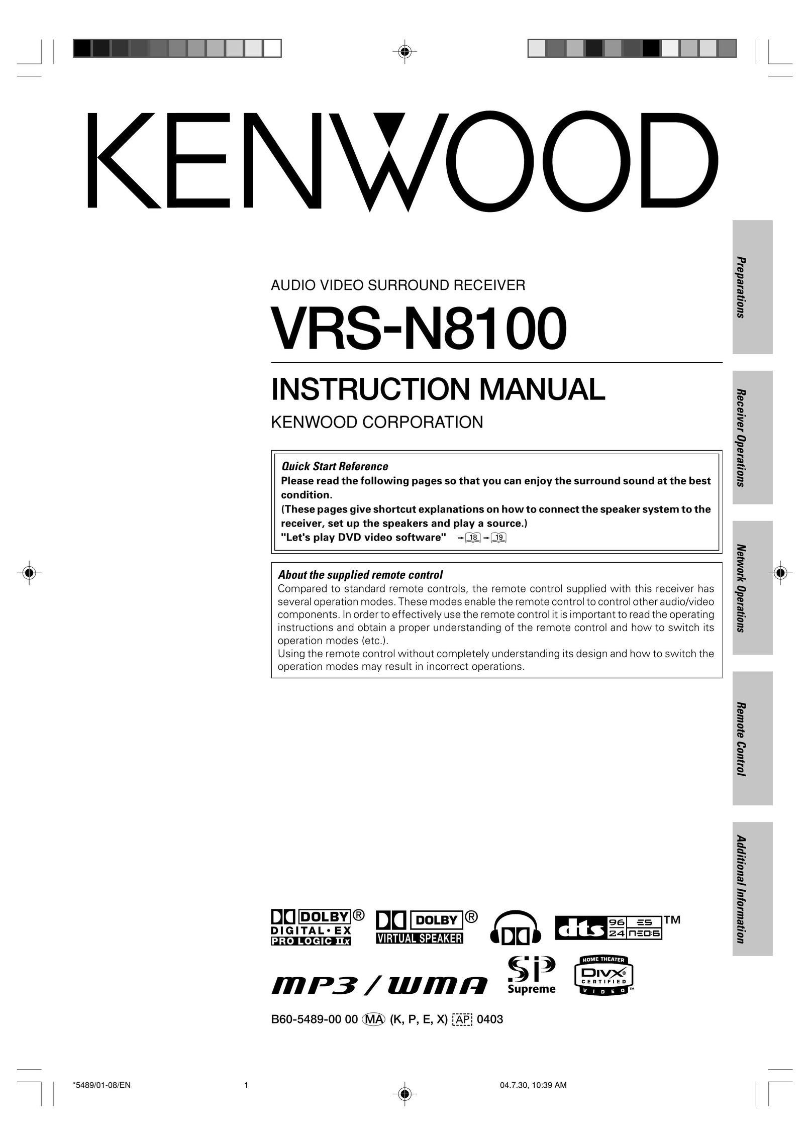 Kenwood VRS-N8100 MP3 Player User Manual