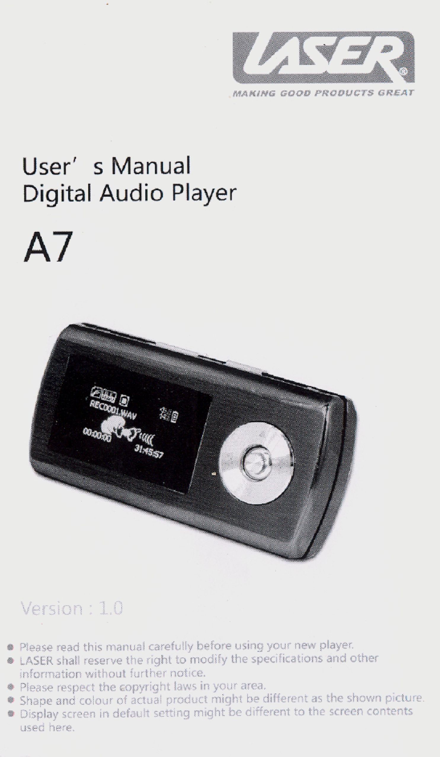 Laser MP3-A7 MP3 Player User Manual