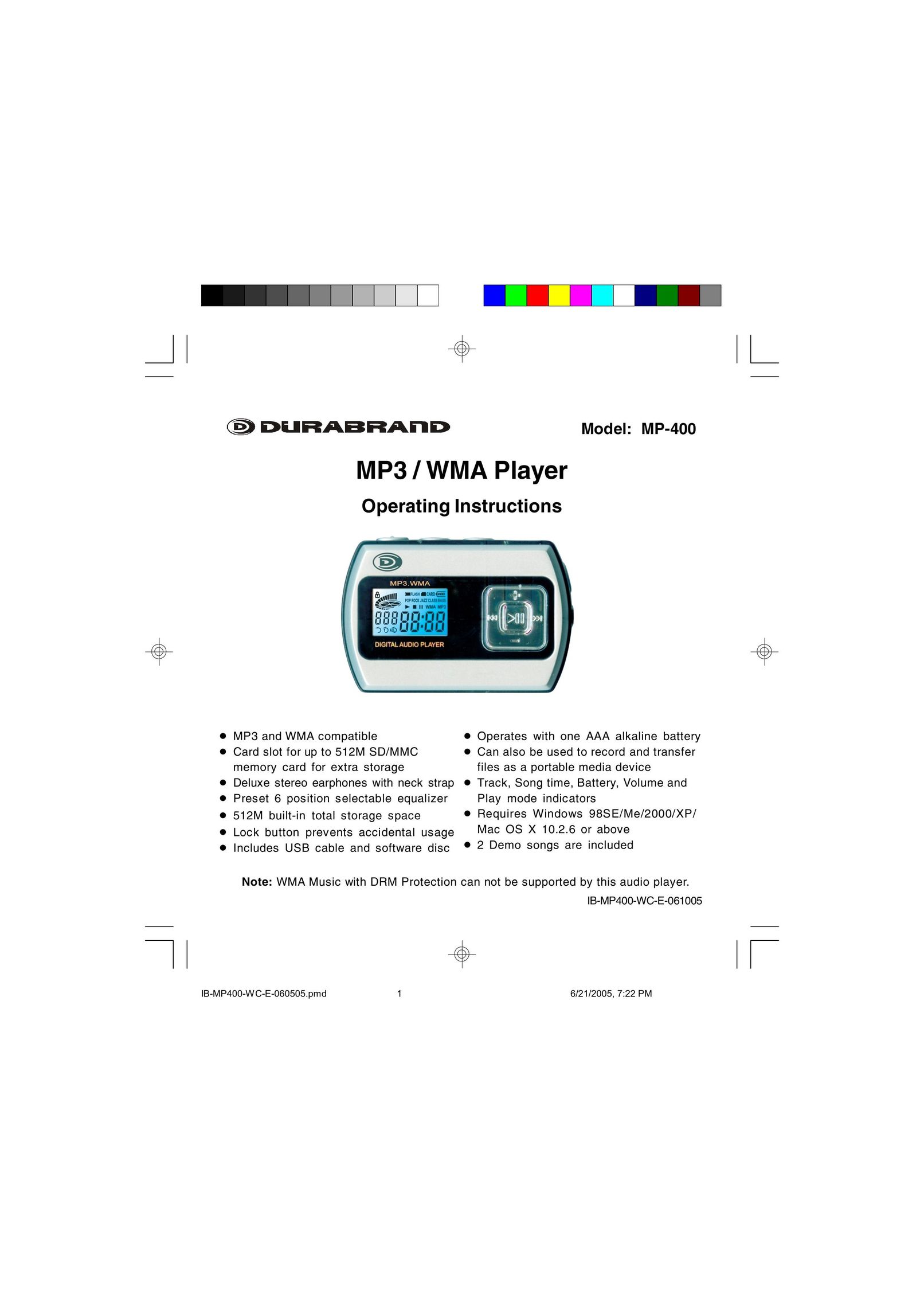 Lenoxx Electronics MP-400 MP3 Player User Manual