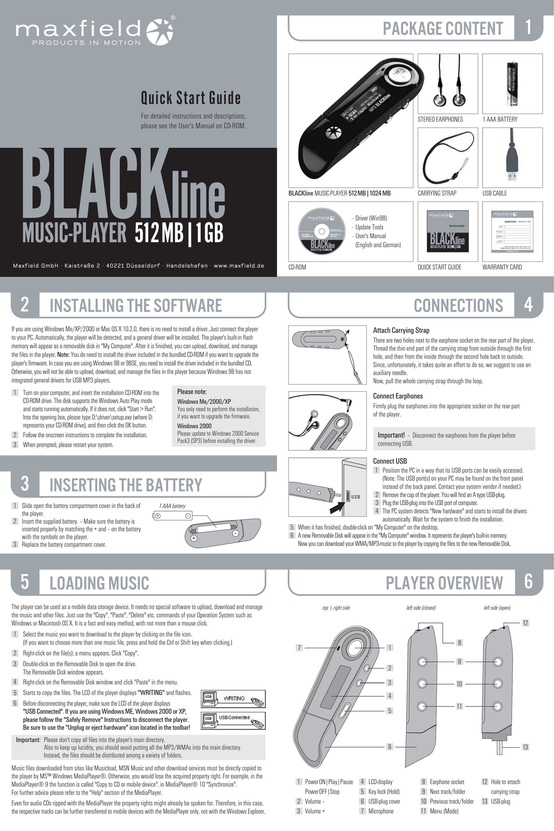 Maxfield BLACKline Music-Player MP3 Player User Manual