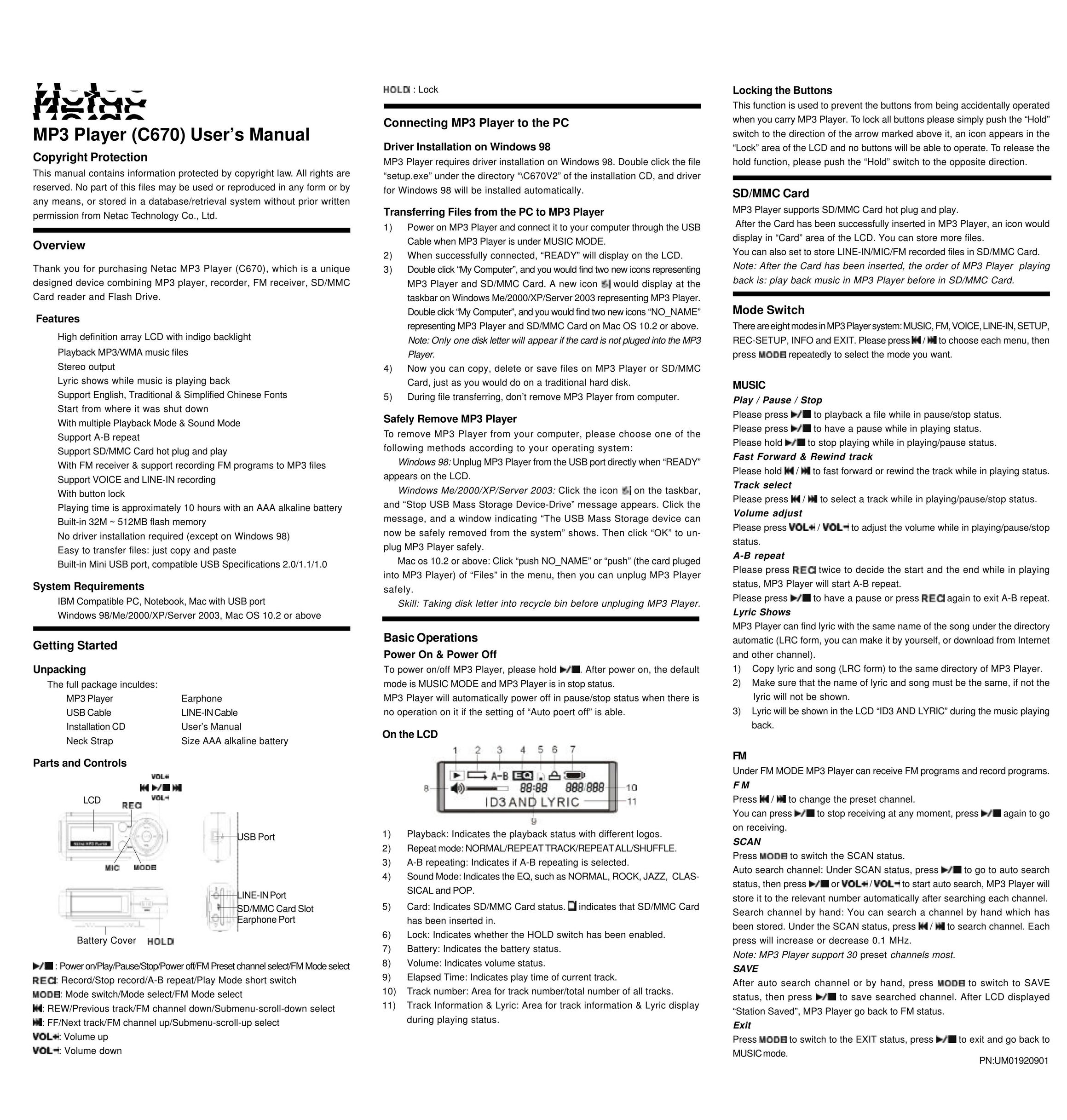 Netac Tech C670 MP3 Player User Manual