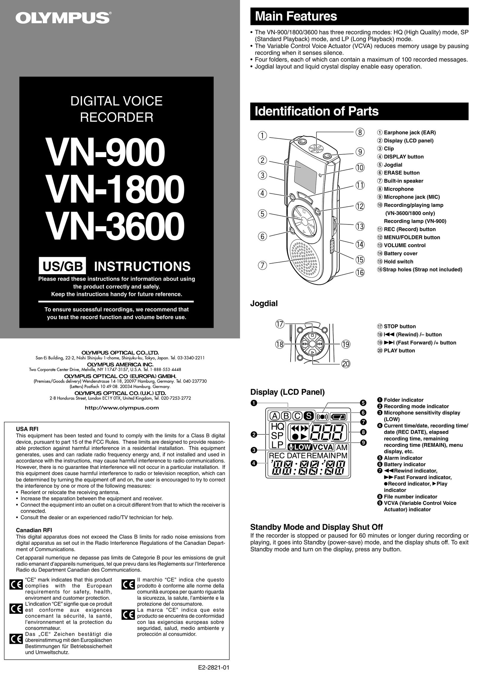 Olympus VN-1800 MP3 Player User Manual