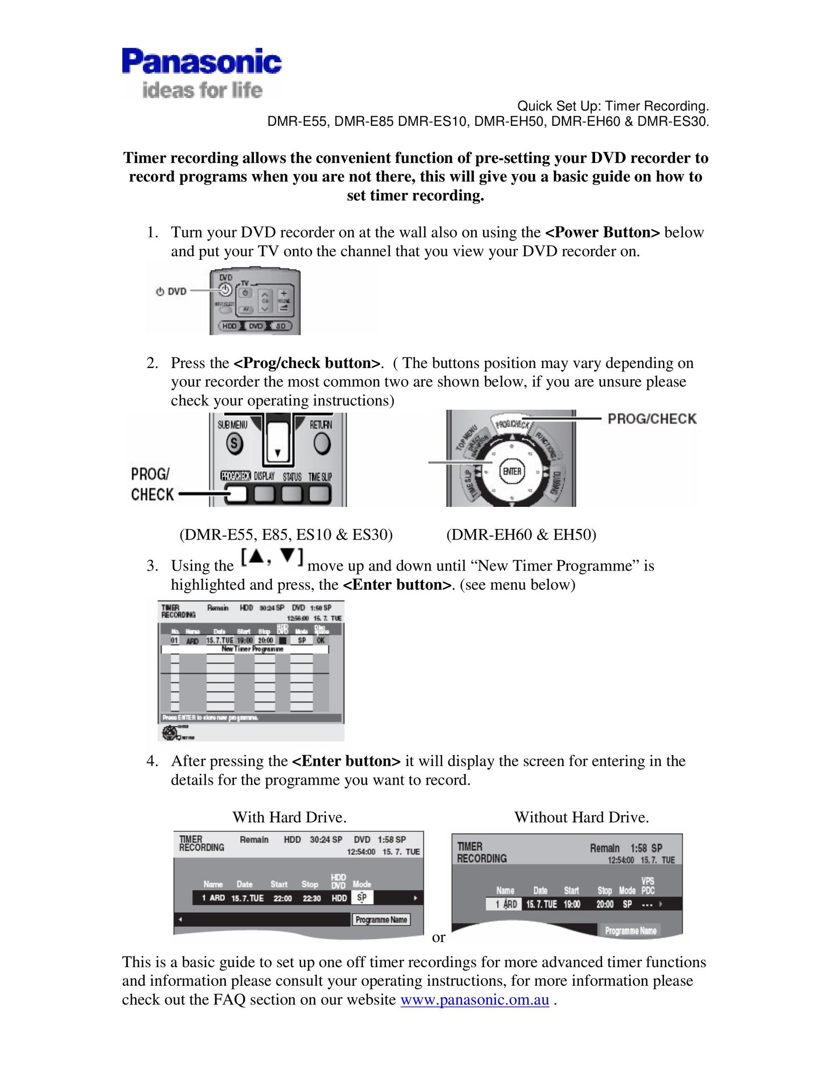 Panasonic DMR-E85 MP3 Player User Manual
