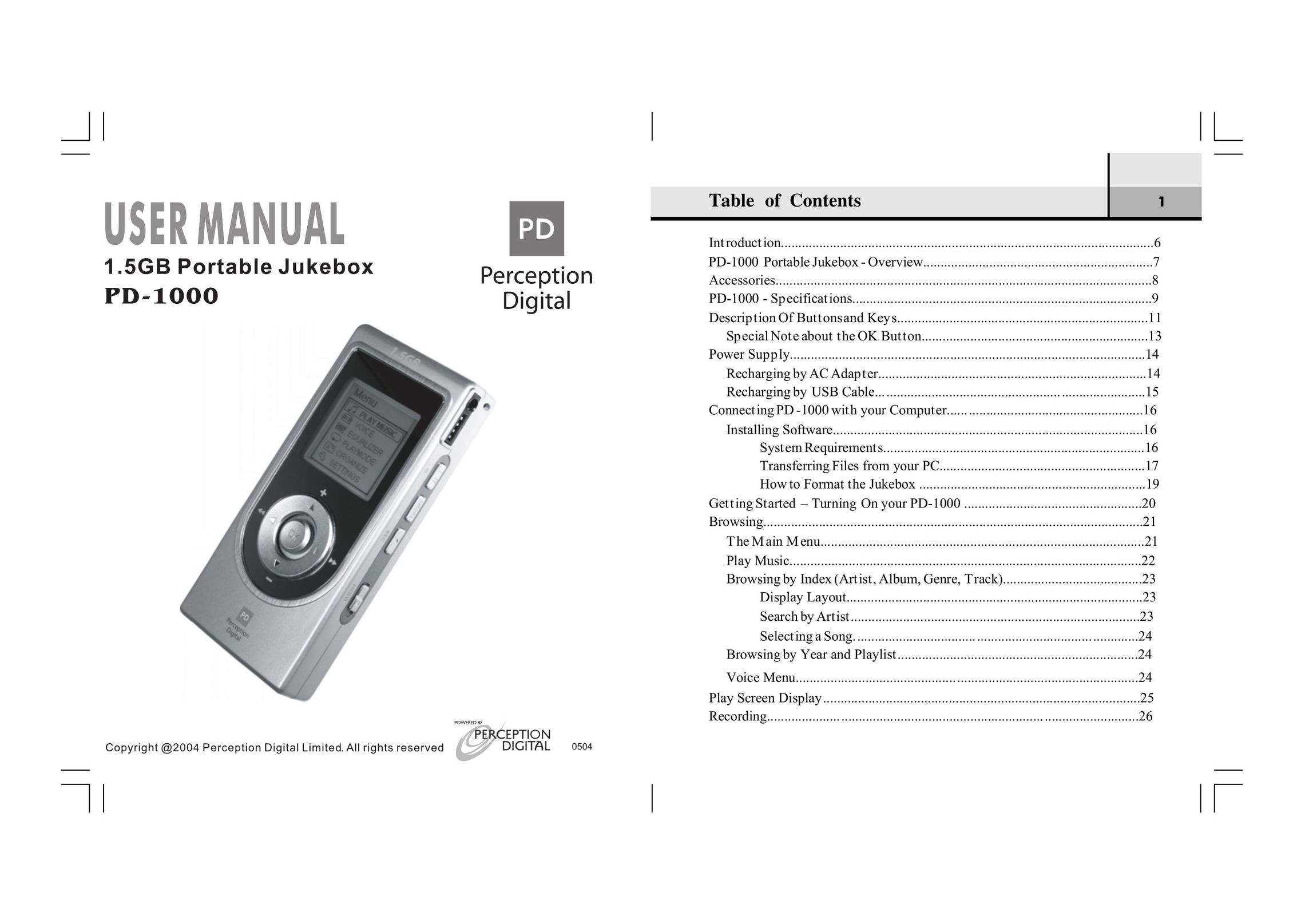 Perception Digital PD-1000 MP3 Player User Manual
