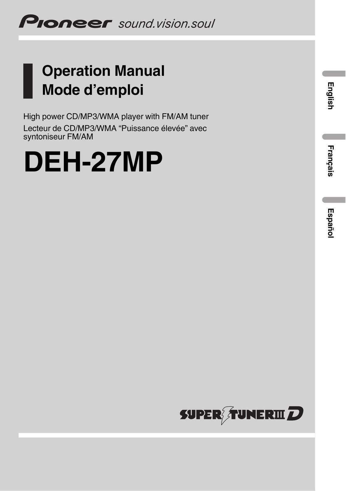 Pioneer DEH-27MP MP3 Player User Manual