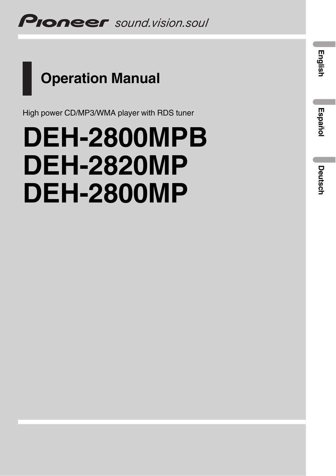 Pioneer DEH-2800MPB MP3 Player User Manual