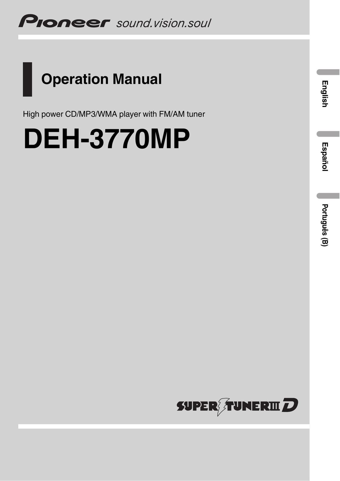 Pioneer DEH-3770MP MP3 Player User Manual
