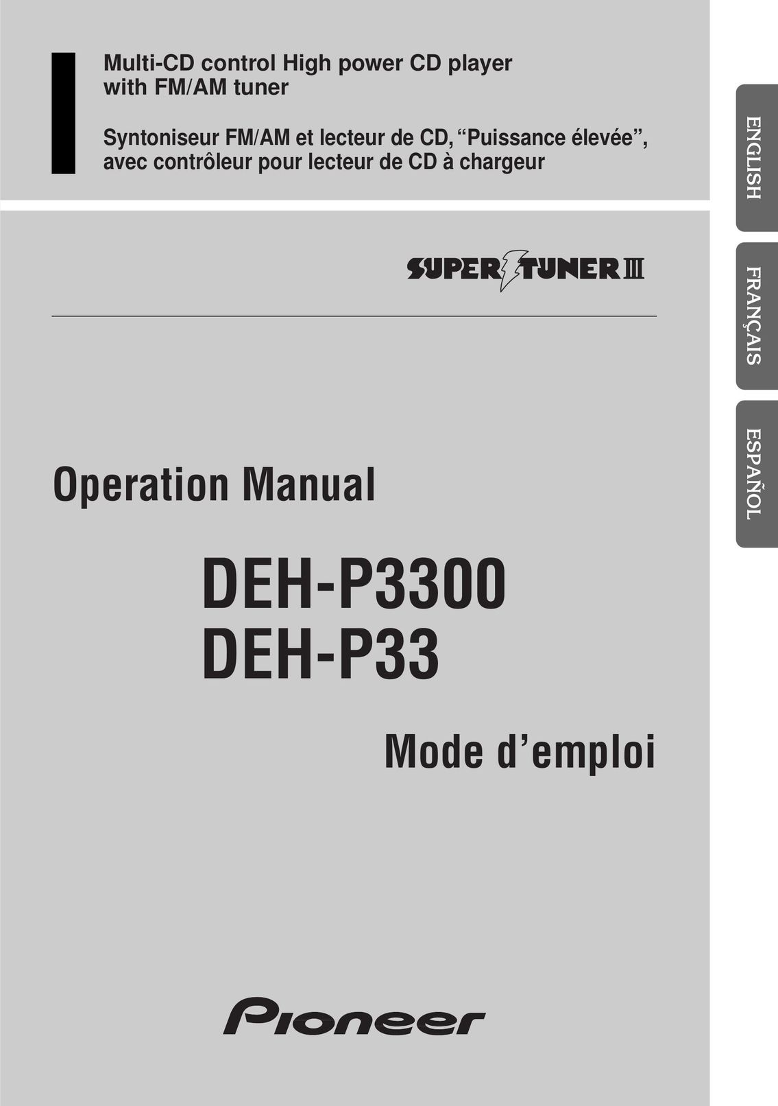 Pioneer DEH-P33 MP3 Player User Manual