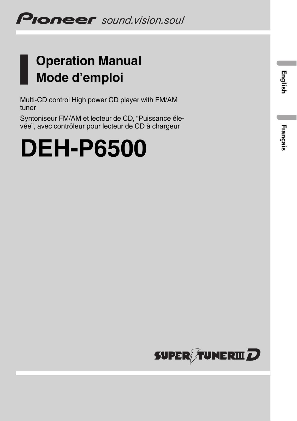 Pioneer DEH-P6500 MP3 Player User Manual