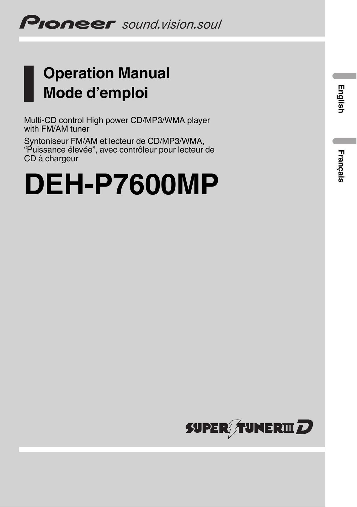 Pioneer DEH-P7600MP MP3 Player User Manual
