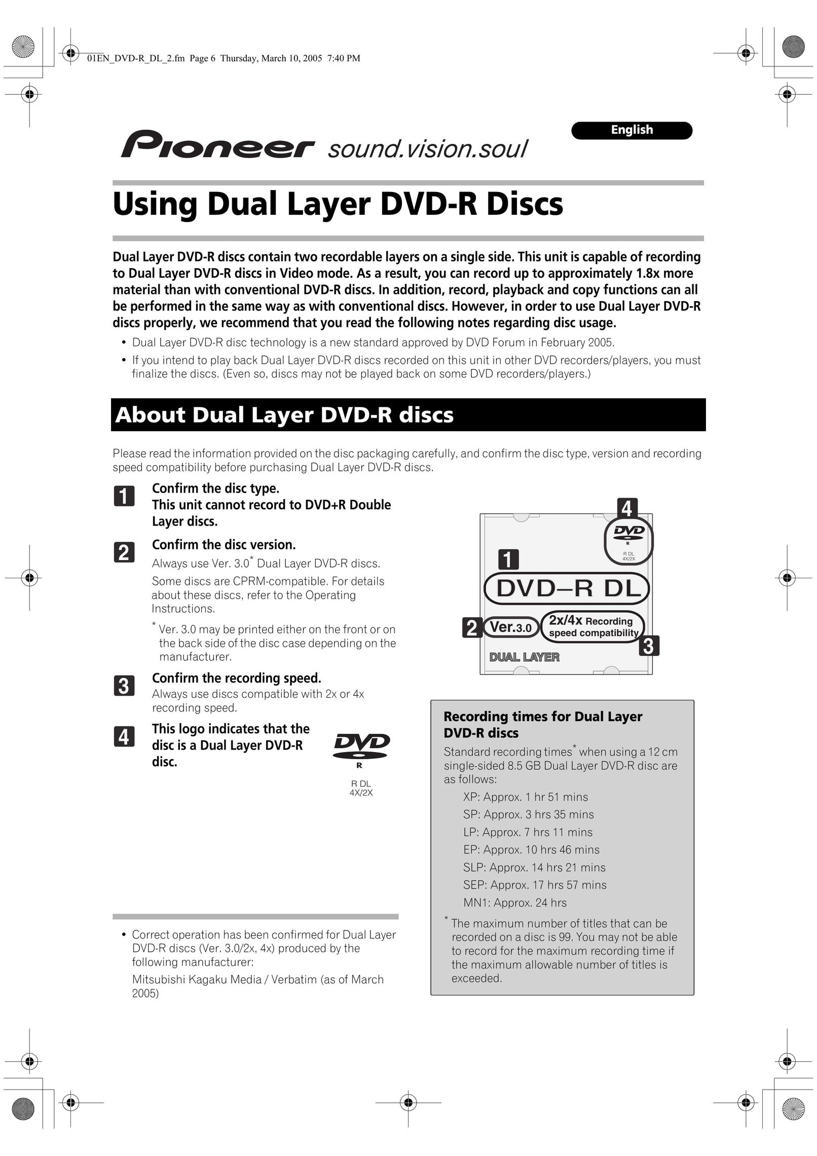 Pioneer DVR-530H MP3 Player User Manual
