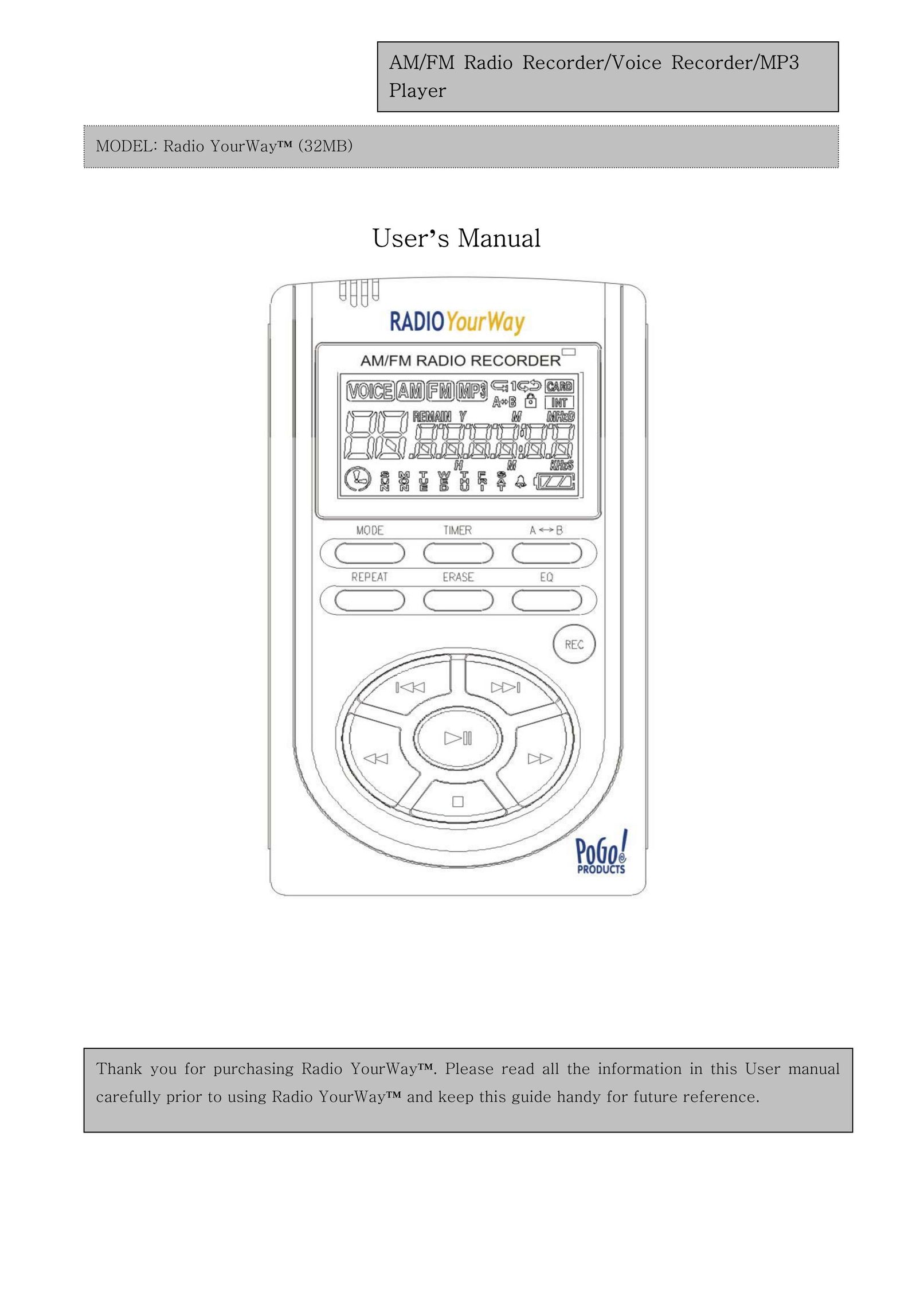 PoGo Products Radio YourWay MP3 Player User Manual