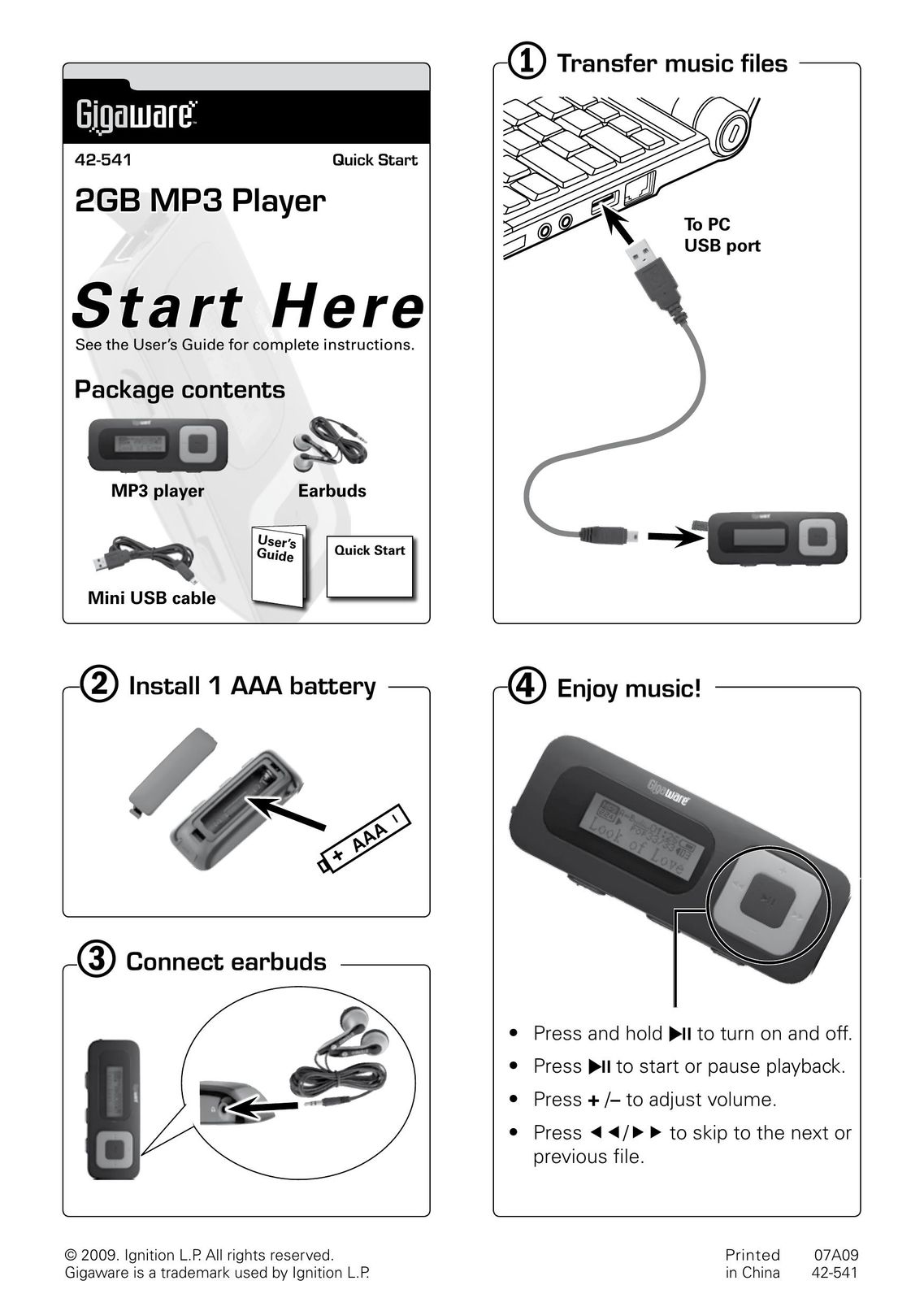 Radio Shack 42-541 MP3 Player User Manual